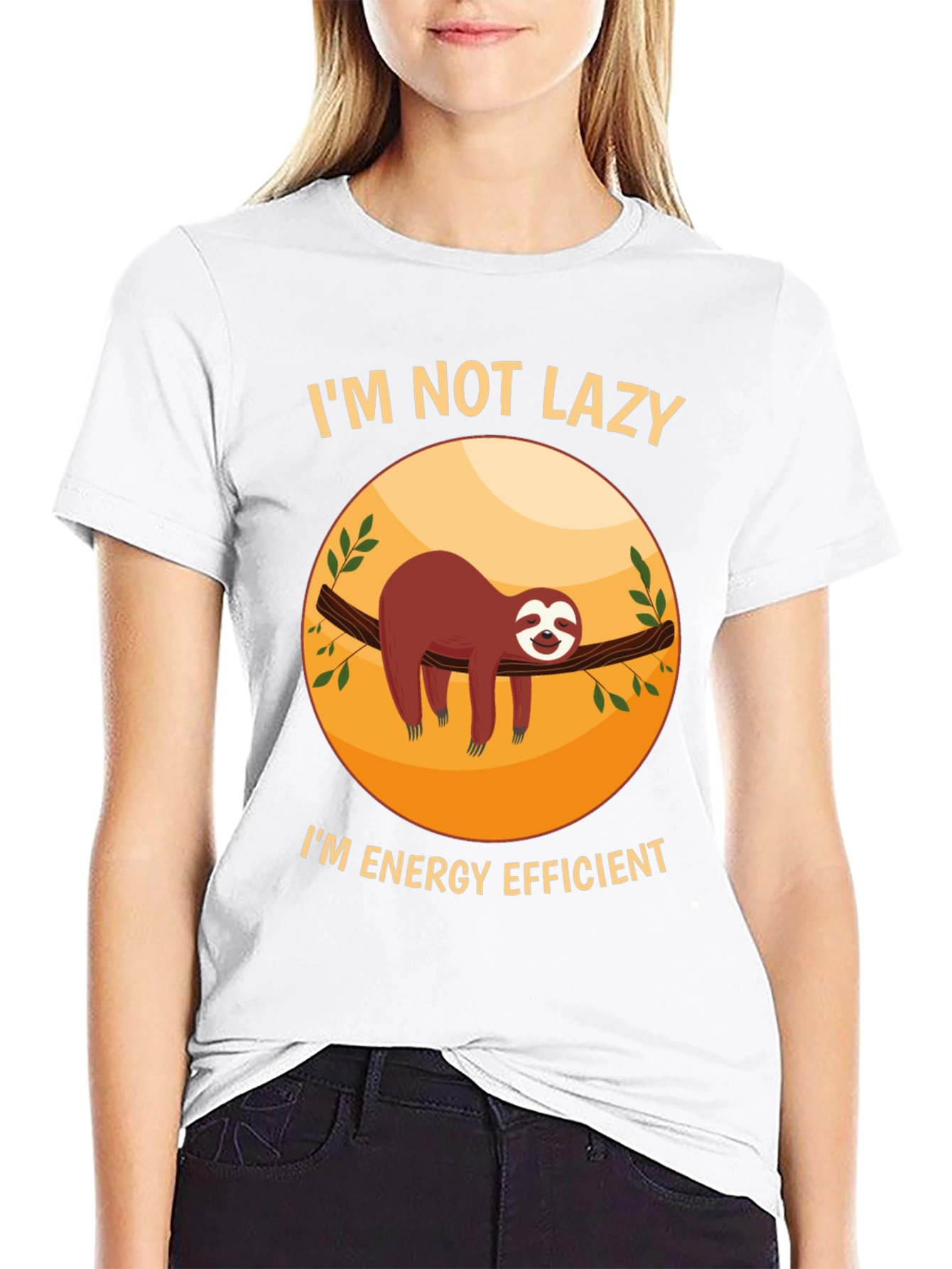 Black Funny Sloth 'I'm Not Lazy' Graphic T-Shirt view 9