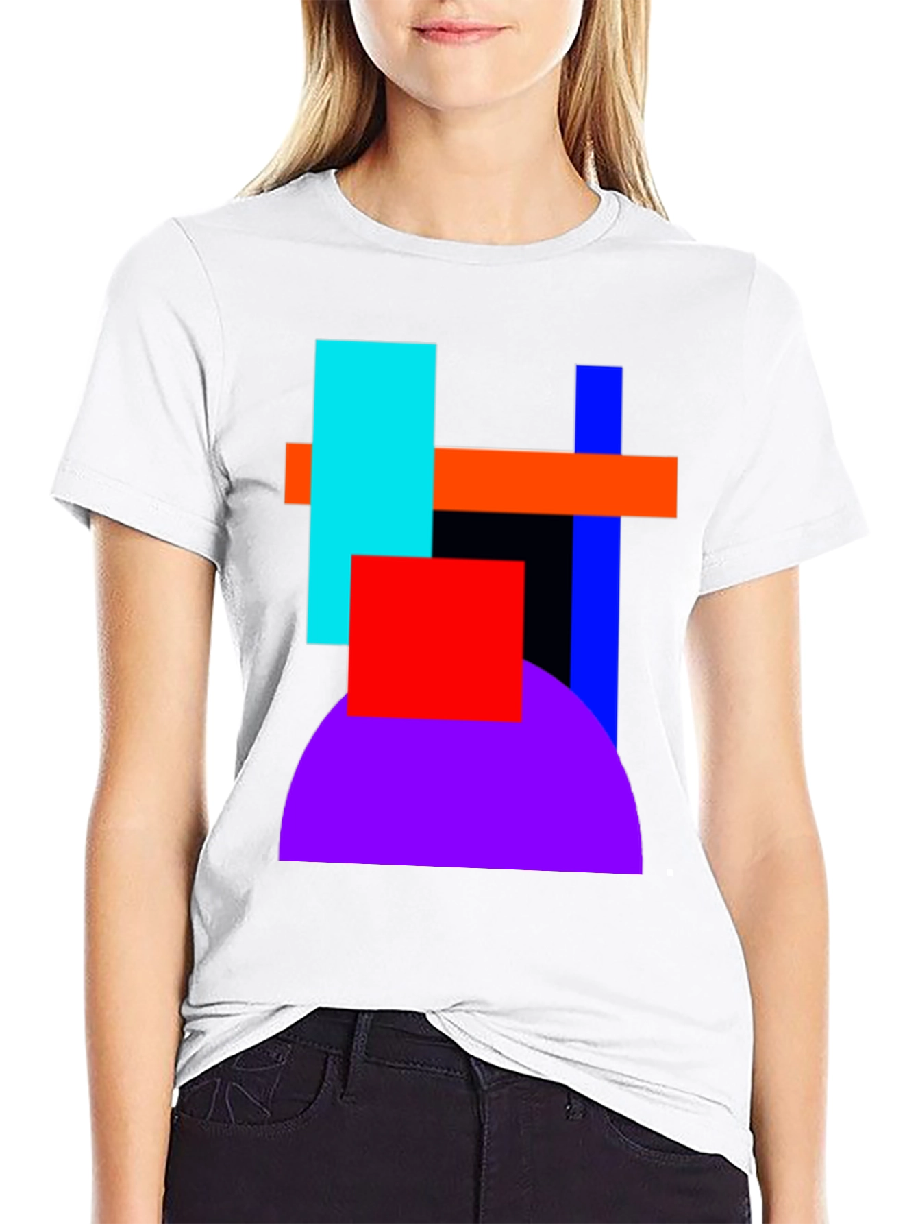 Black Abstract Geometric T-Shirt - Bold Color Block Design view 9