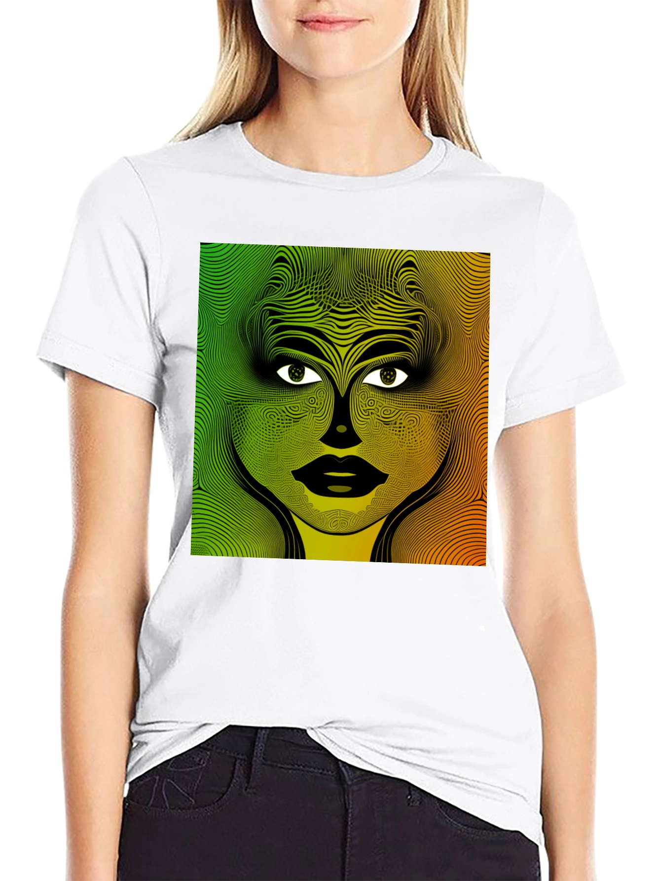 Black Abstract Woman Graphic Black T-Shirt view 9
