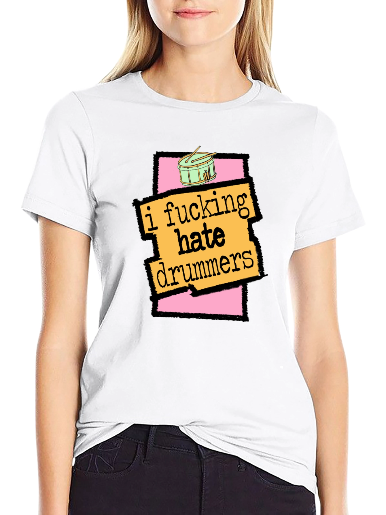 Black I Fucking Hate Drummers Graphic T-Shirt view 9