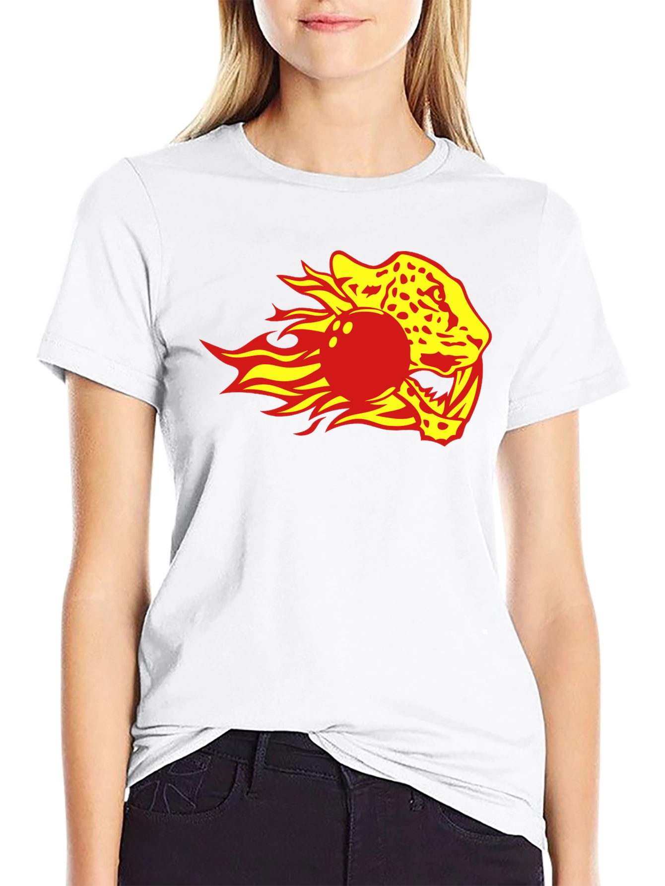 Black Flaming Leopard Bowling Ball Graphic Tee view 9