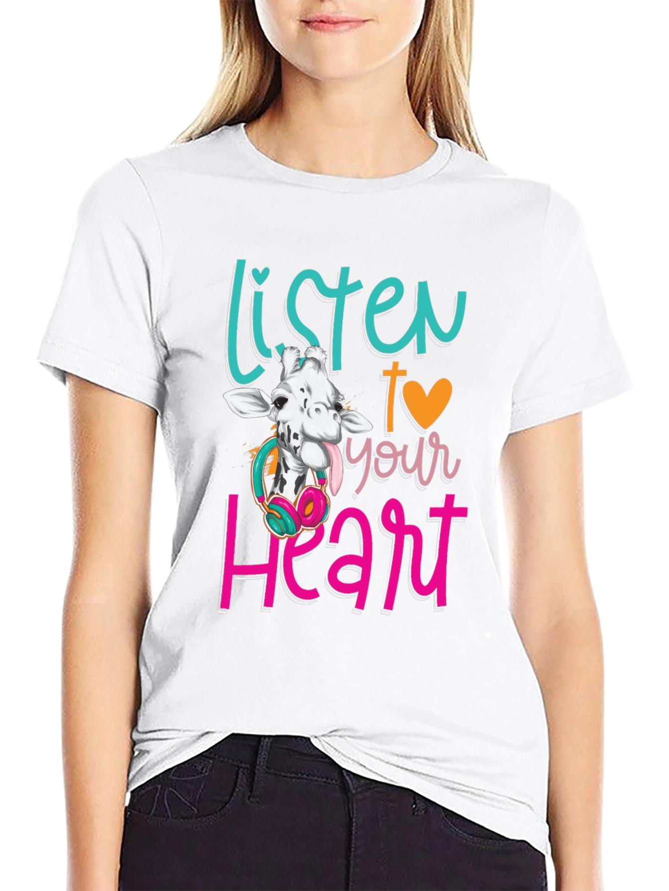 Black Listen to Your Heart Giraffe T-Shirt view 9