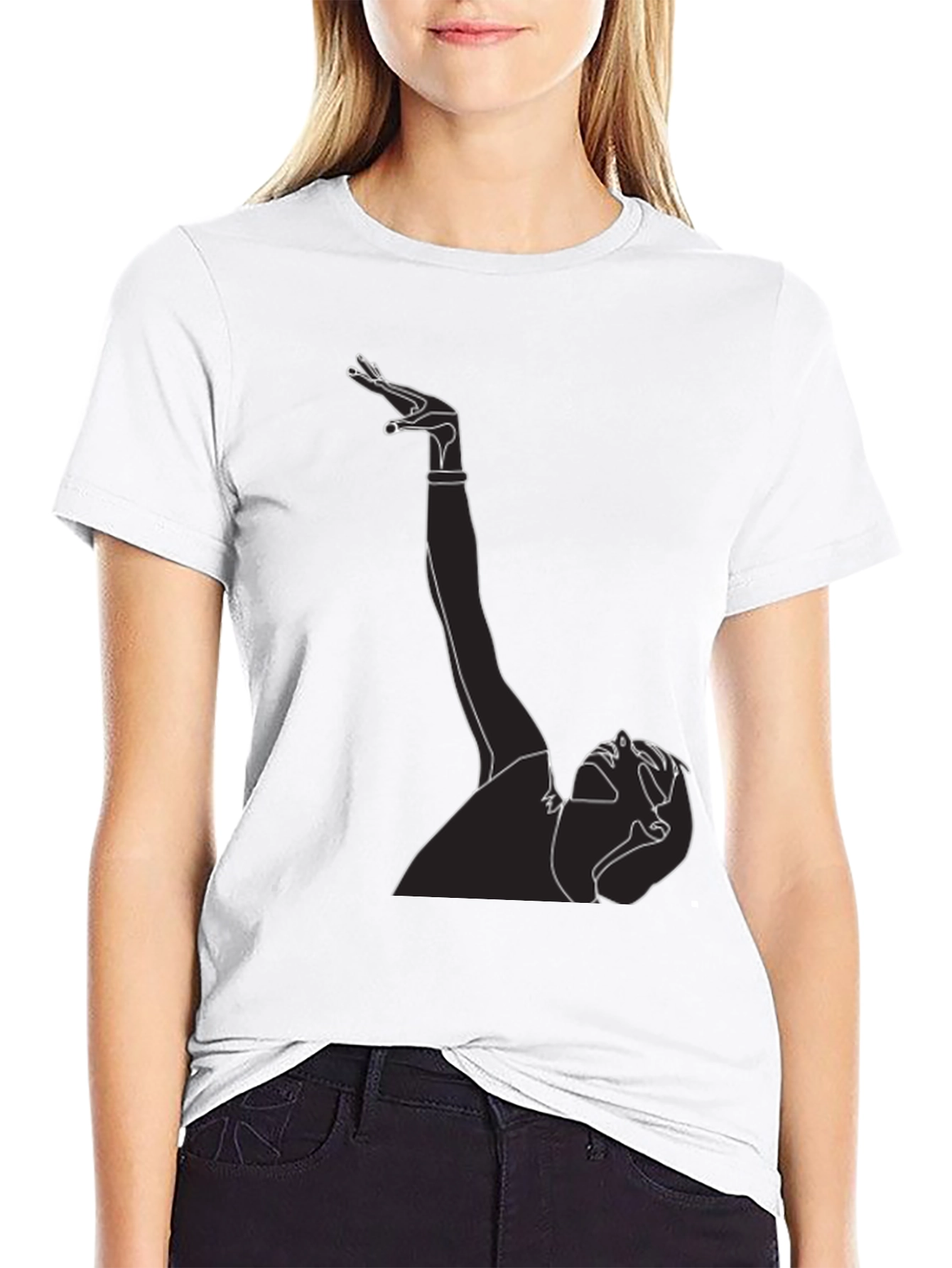 Black Abstract Line Art Graphic Tee - Minimalist Black T-Shirt view 9