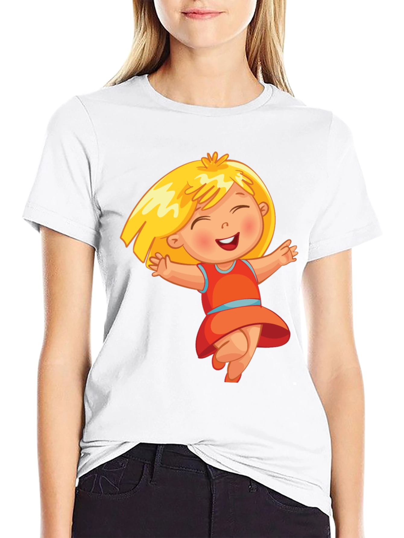 Black Cute Cartoon Girl Black T-Shirt view 9
