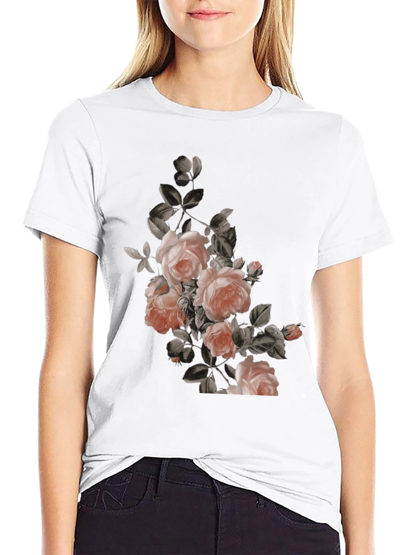 Black Floral Graphic Print Black T-Shirt view 9