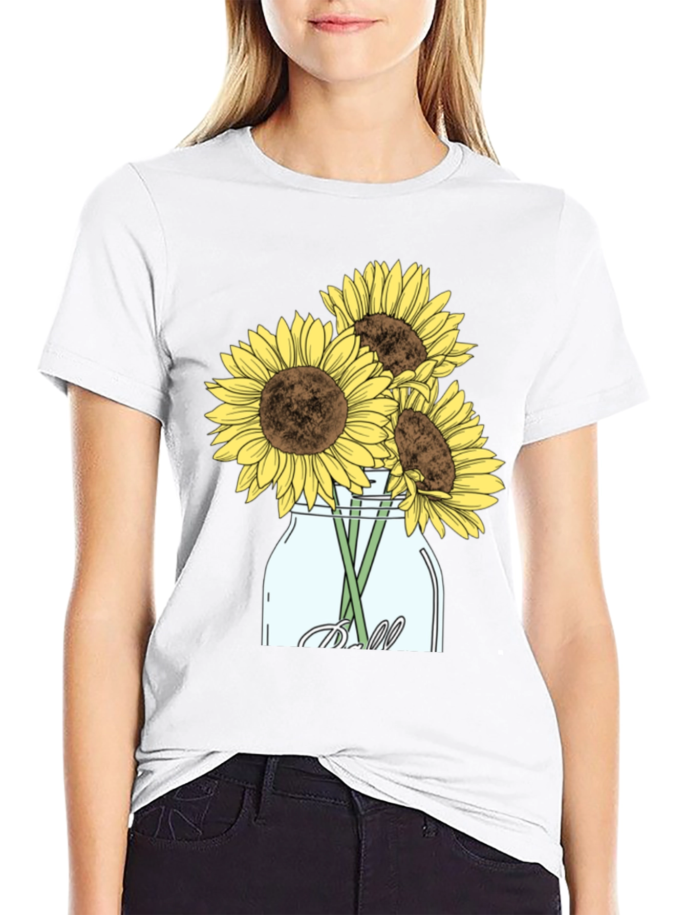 Black Sunflower Mason Jar Graphic Tee - Black view 9