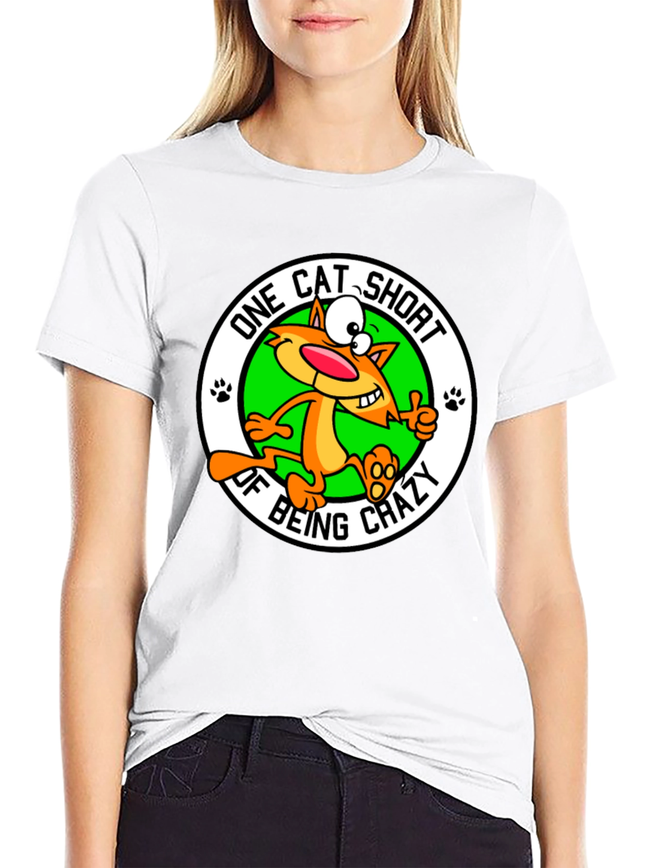 Black One Cat Short of Crazy T-Shirt view 9
