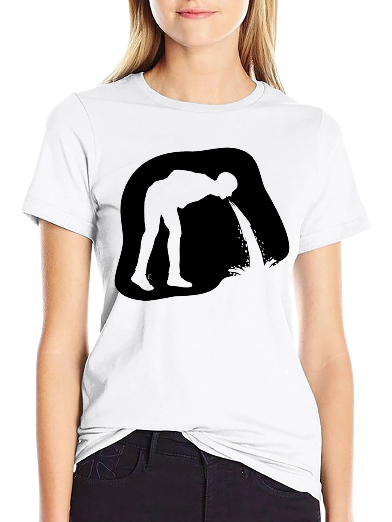 Black Puking Man Silhouette Graphic T-Shirt - Black view 9