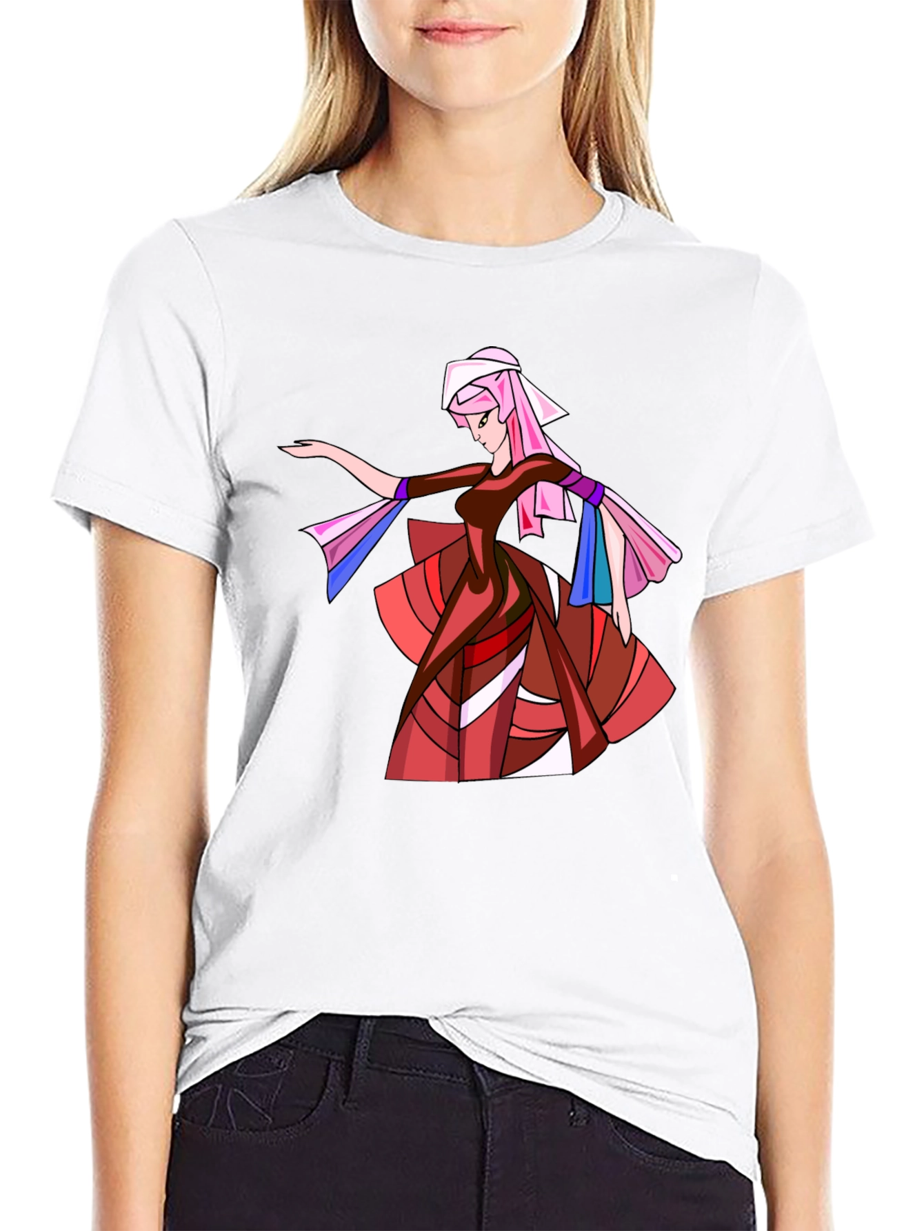 Black Geometric Woman Graphic Black T-Shirt view 9