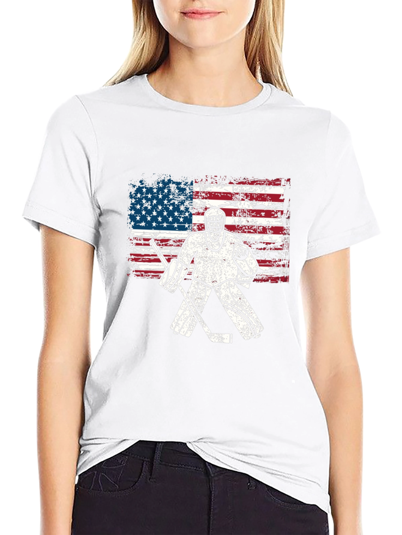 Black USA Hockey Goalie T-Shirt - Patriotic American Flag Design view 9