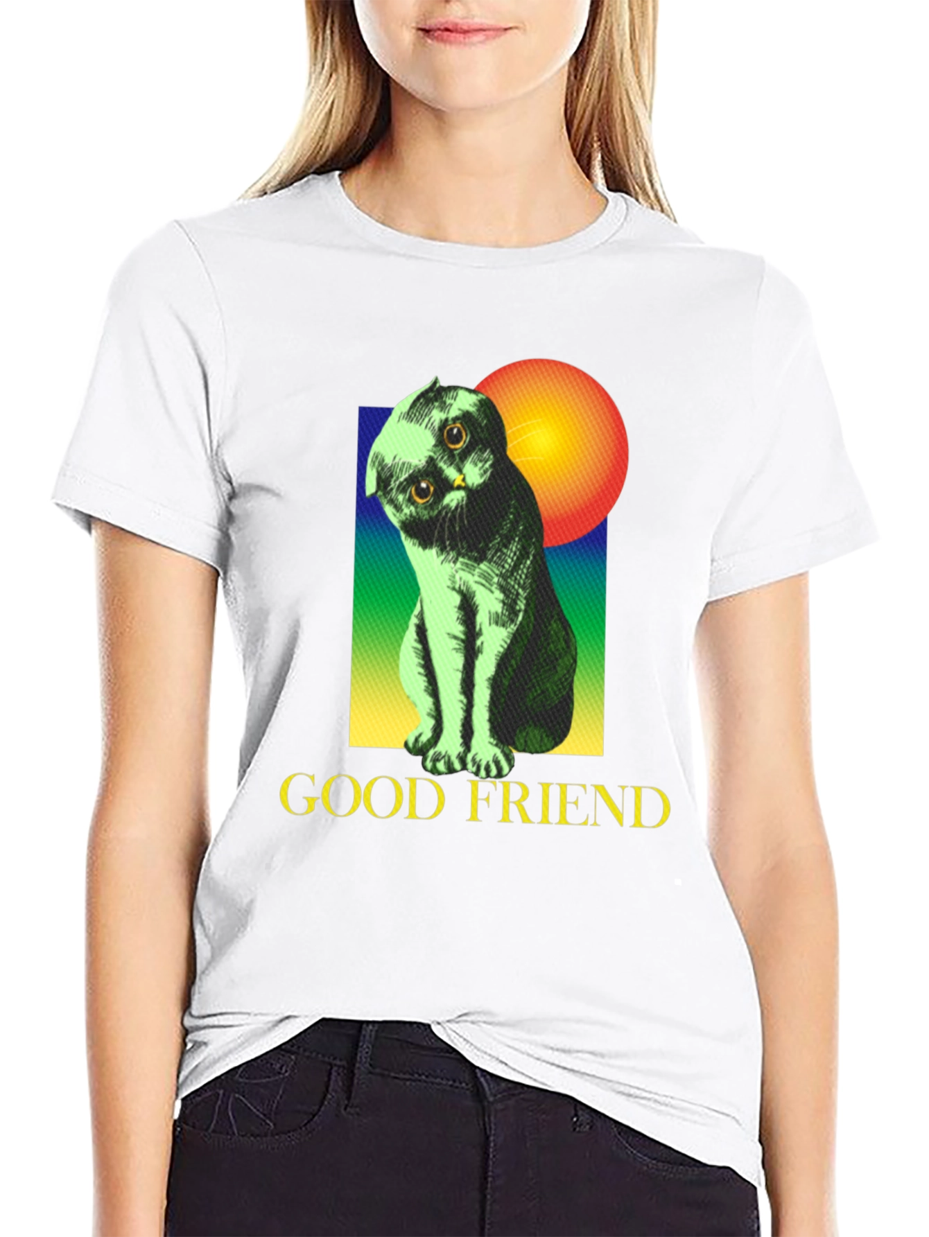 Black Good Friend Cat Graphic Tee - Unisex Soft Cotton Shirt view 9