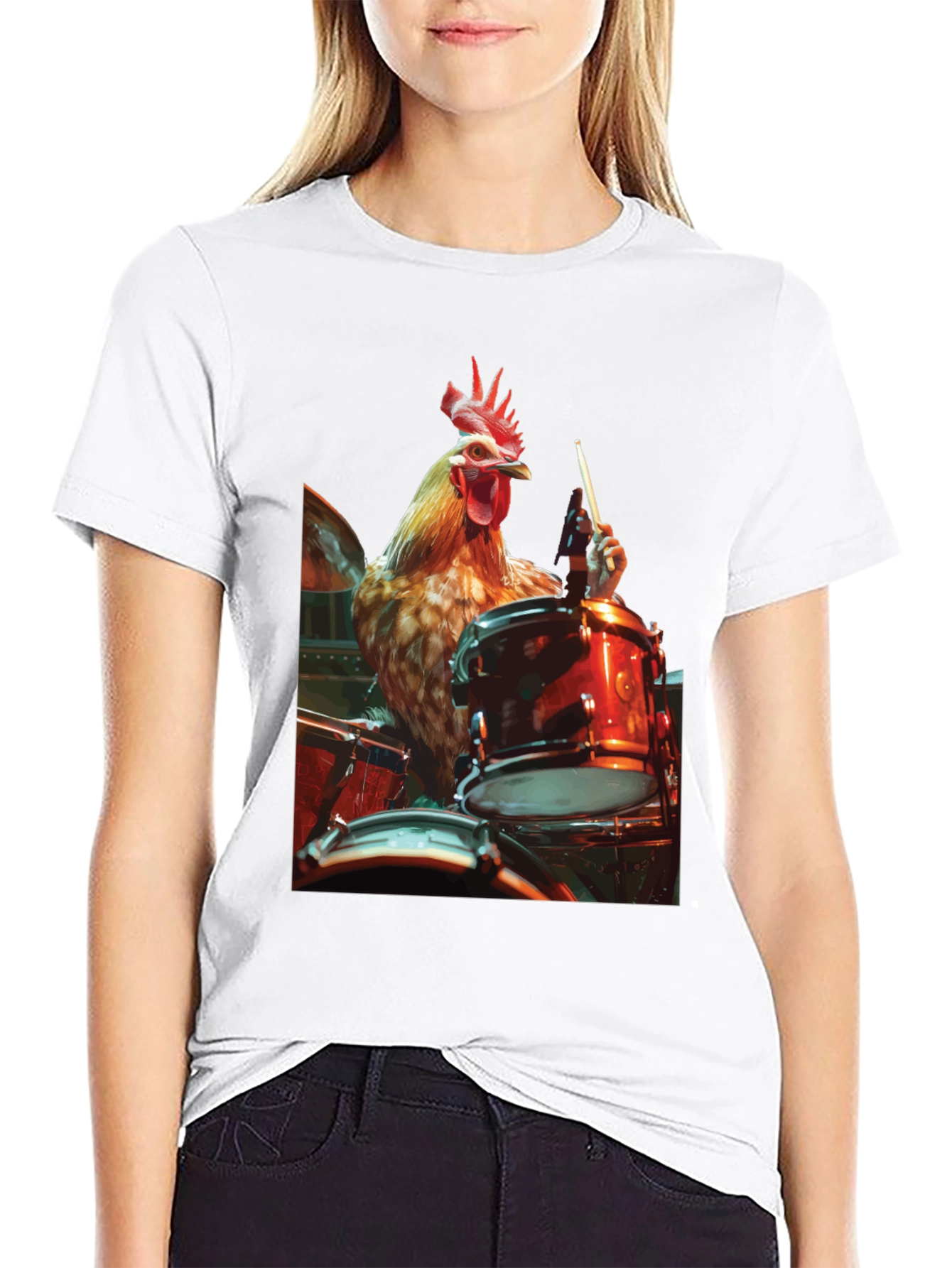 Black Chicken Drummer T-Shirt - Black Graphic Tee view 9