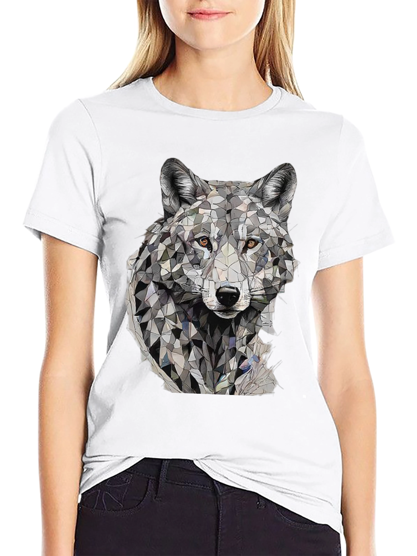 Black Geometric Wolf Graphic T-Shirt view 9