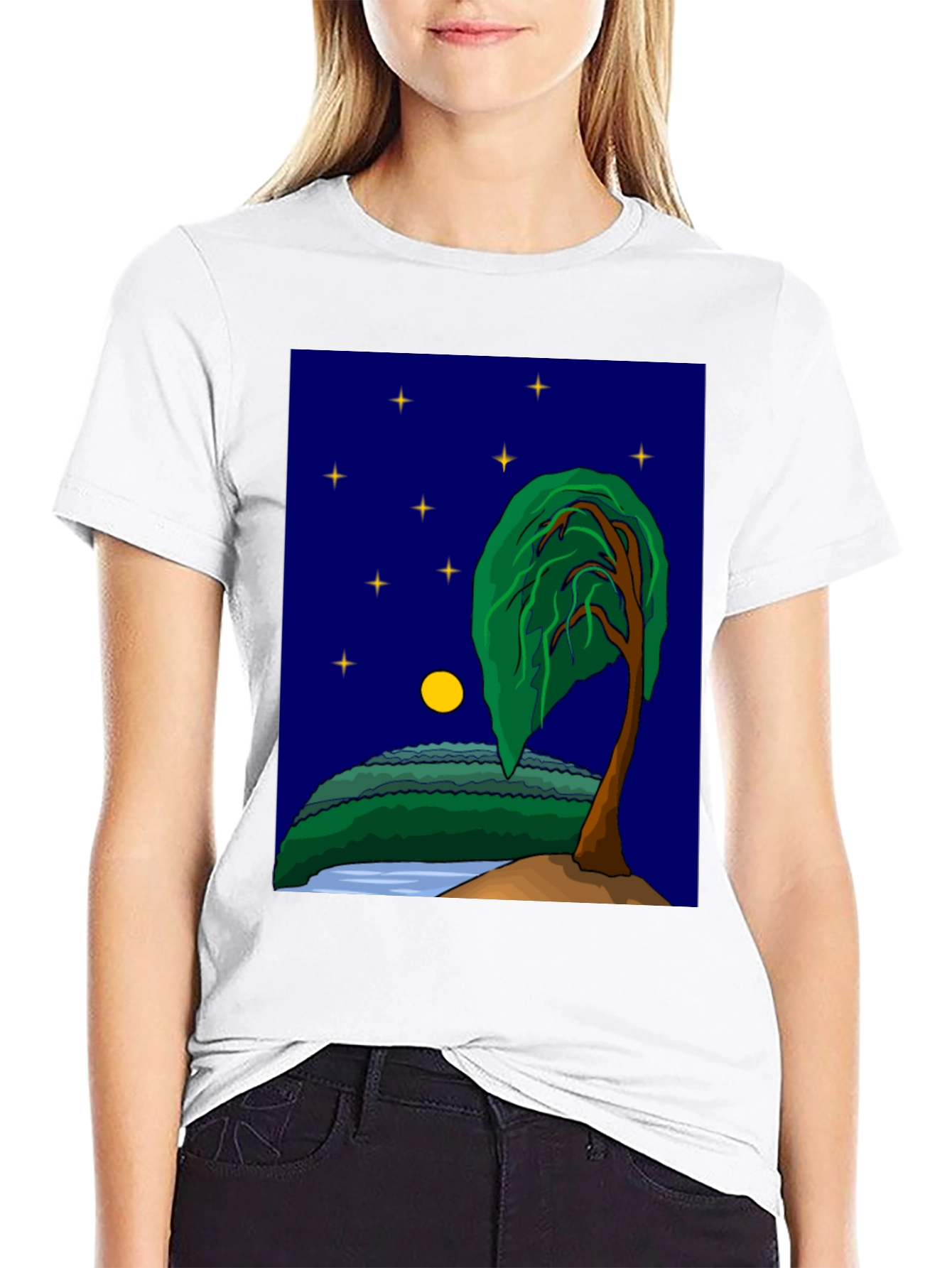 Black Night Landscape Graphic Tee - Stylish Unisex Shirt view 9