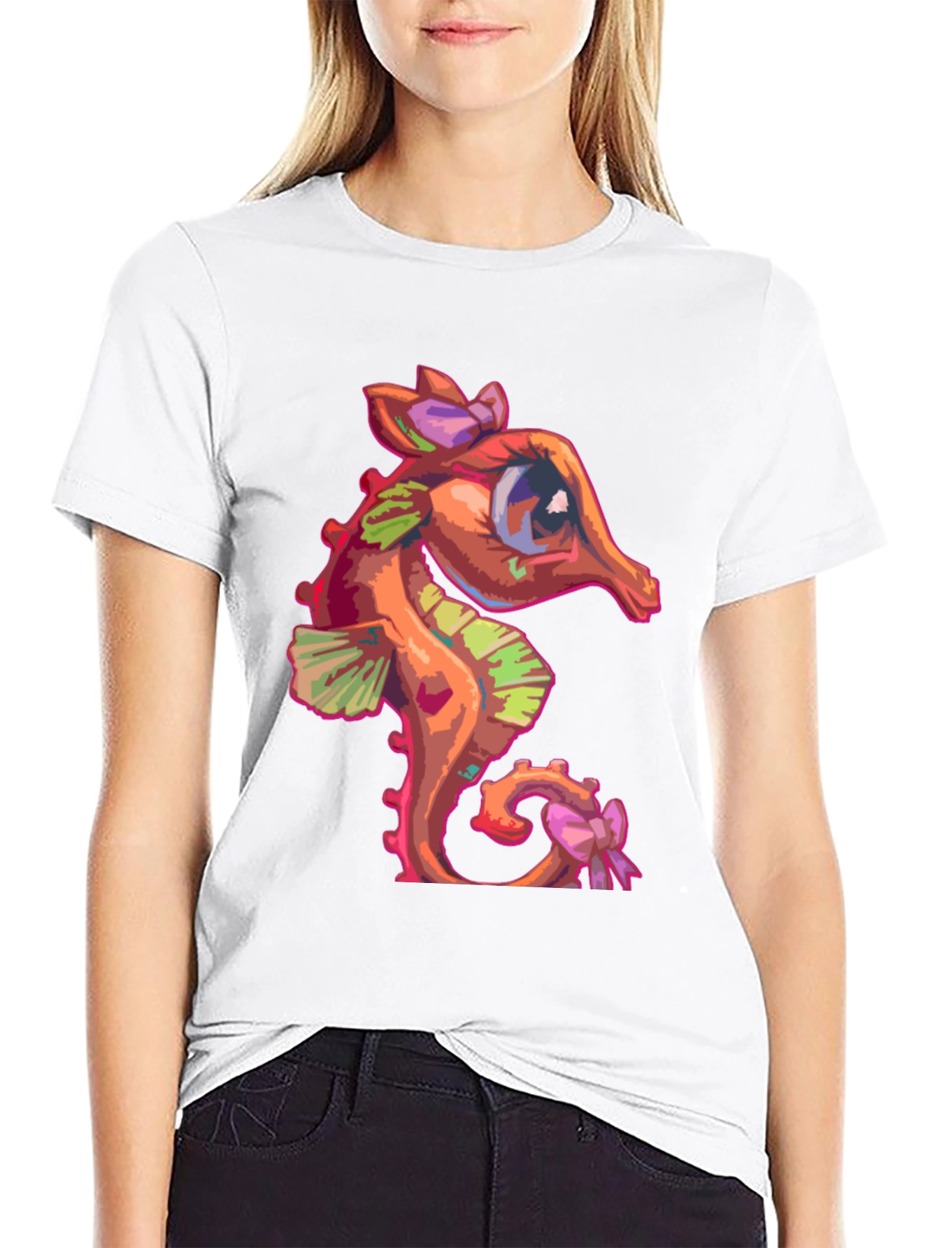 Black Seahorse Graphic Tee - Cute Cartoon Style view 9