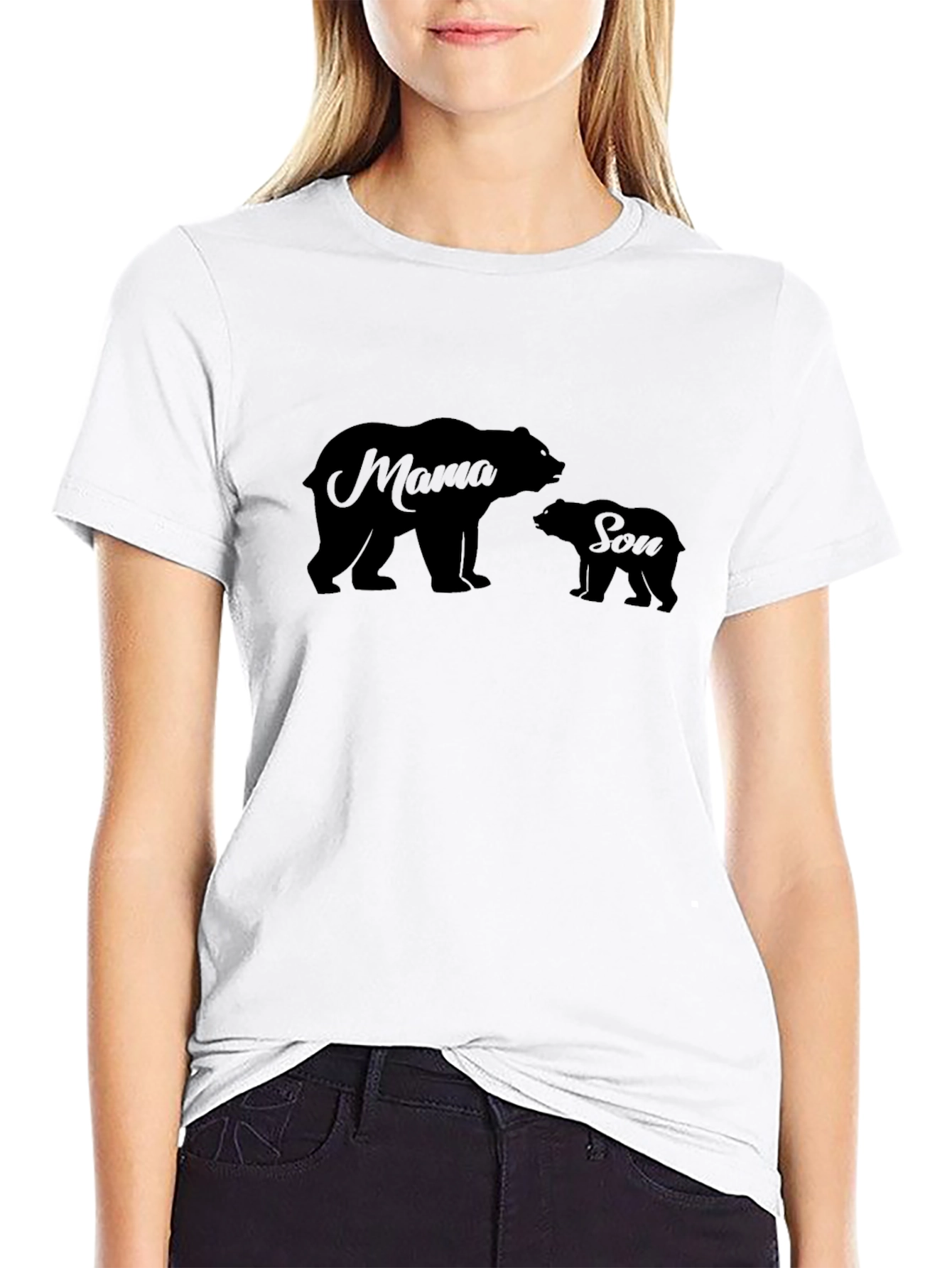 Black Mama Bear & Son Graphic T-Shirt - Black Cotton Tee view 9