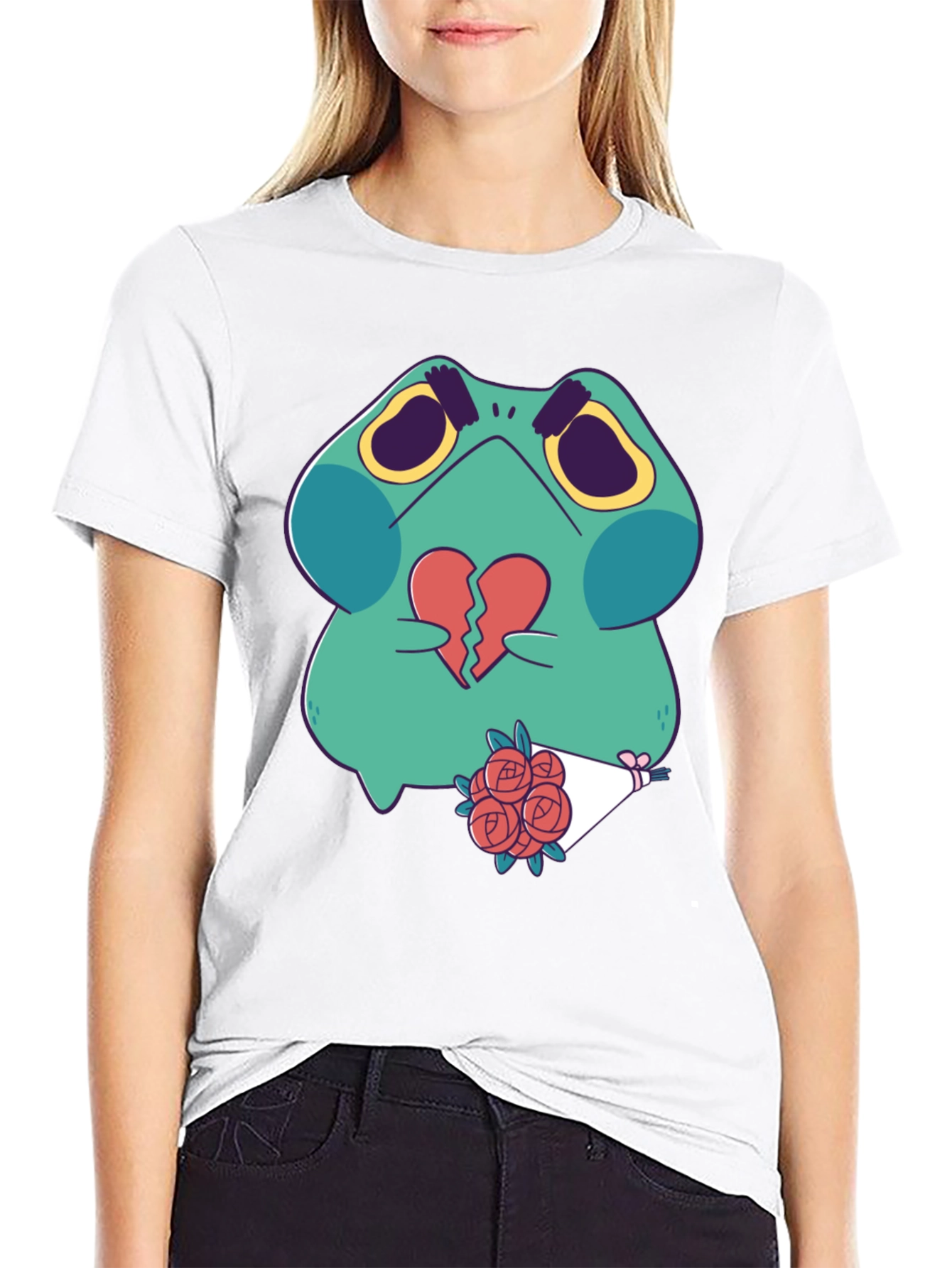 Black Sad Frog with Broken Heart Graphic T-Shirt view 9