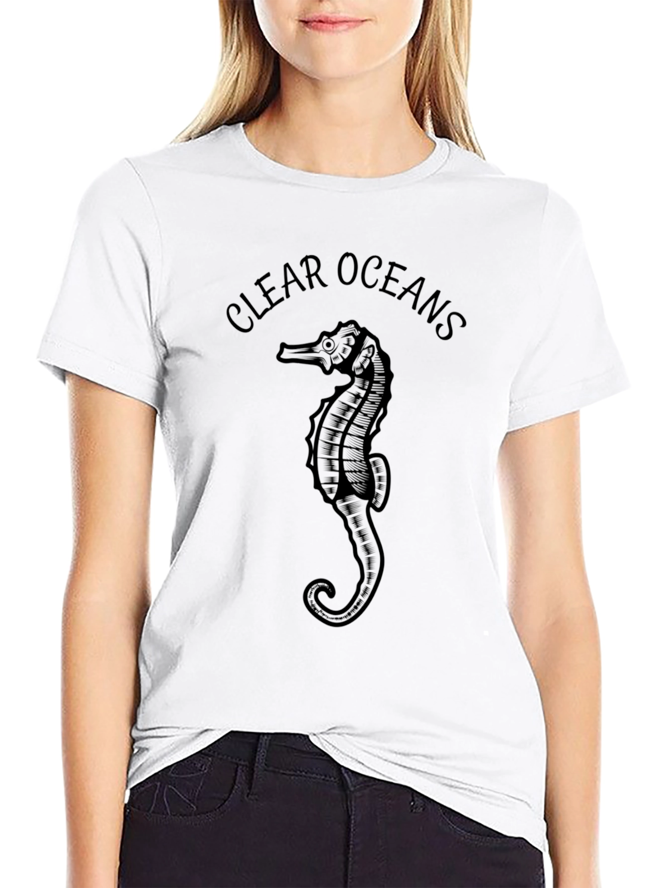 Black Clear Oceans Seahorse Graphic Tee - Black view 9