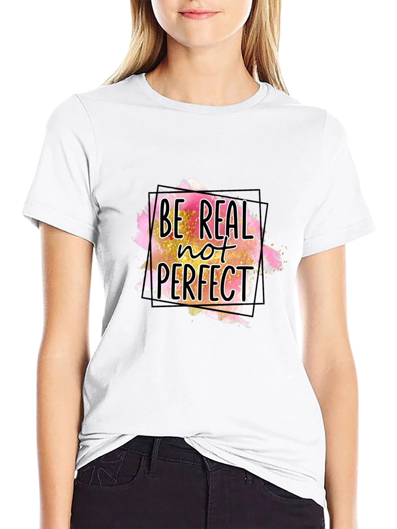Black Be Real Not Perfect Graphic Tee - Black view 9