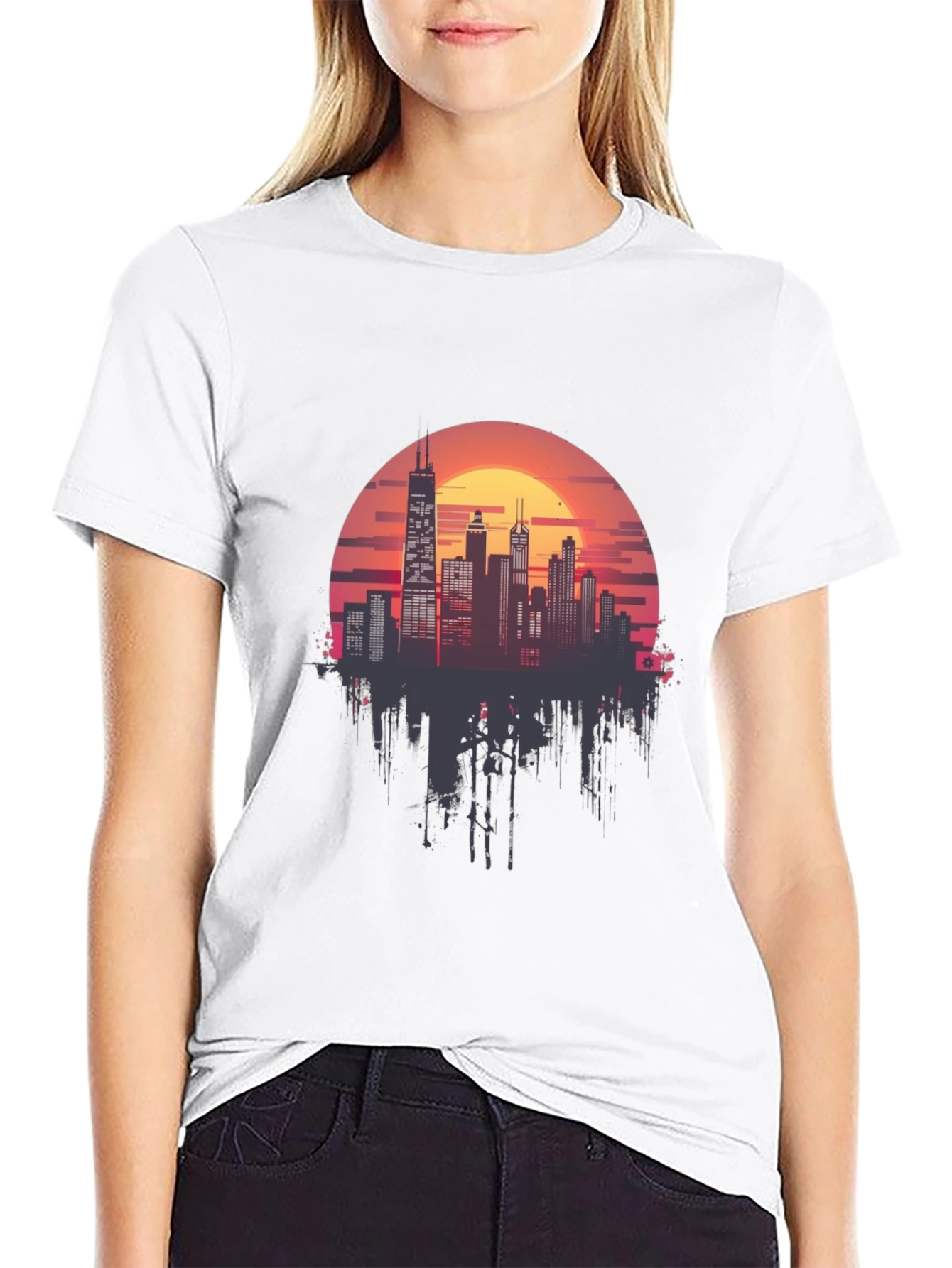 Black Sunset Cityscape Graphic Tee - Retro Style view 9