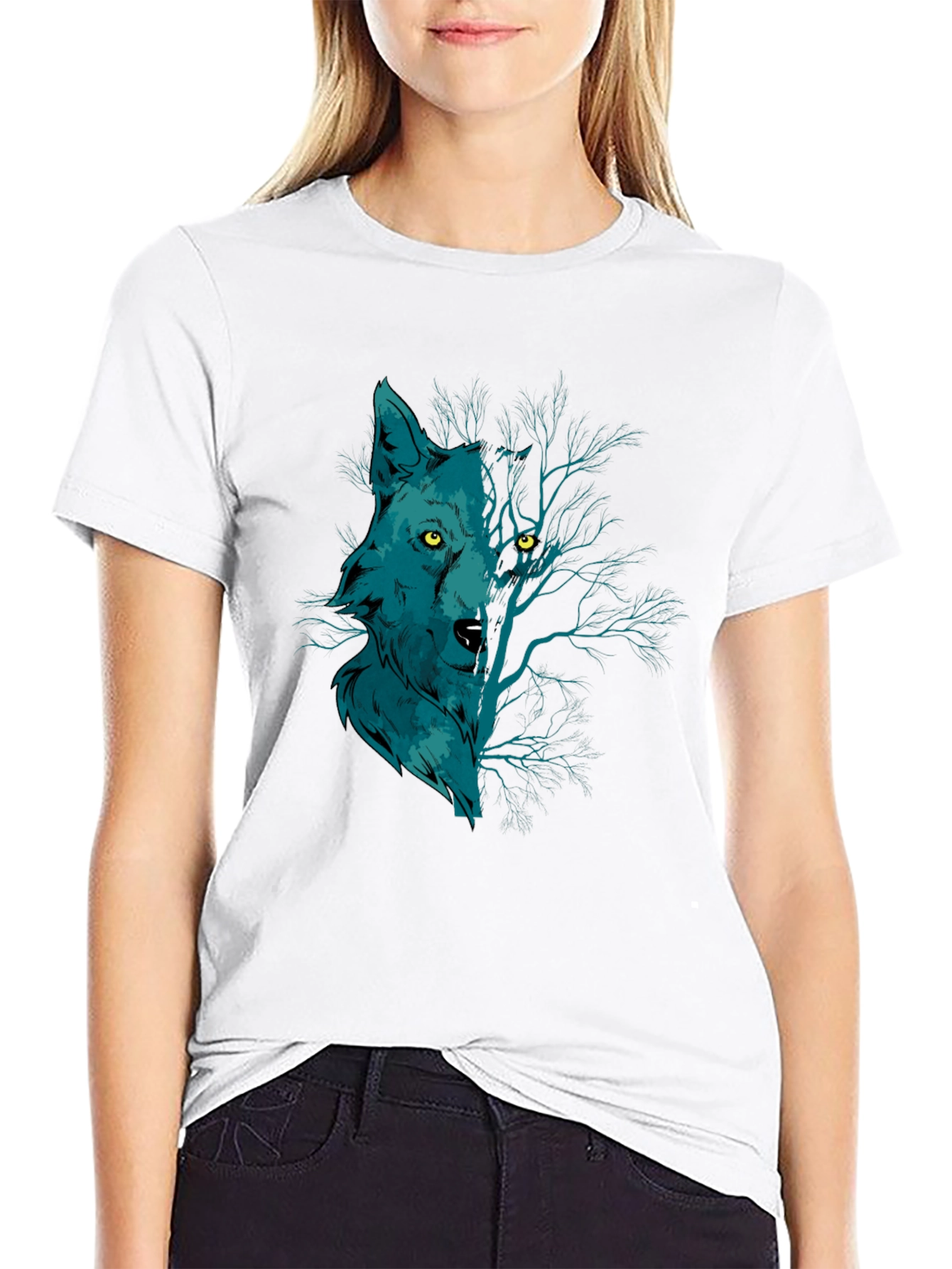 Black Wolf and Woods Graphic Tee - Black Cotton T-Shirt view 9