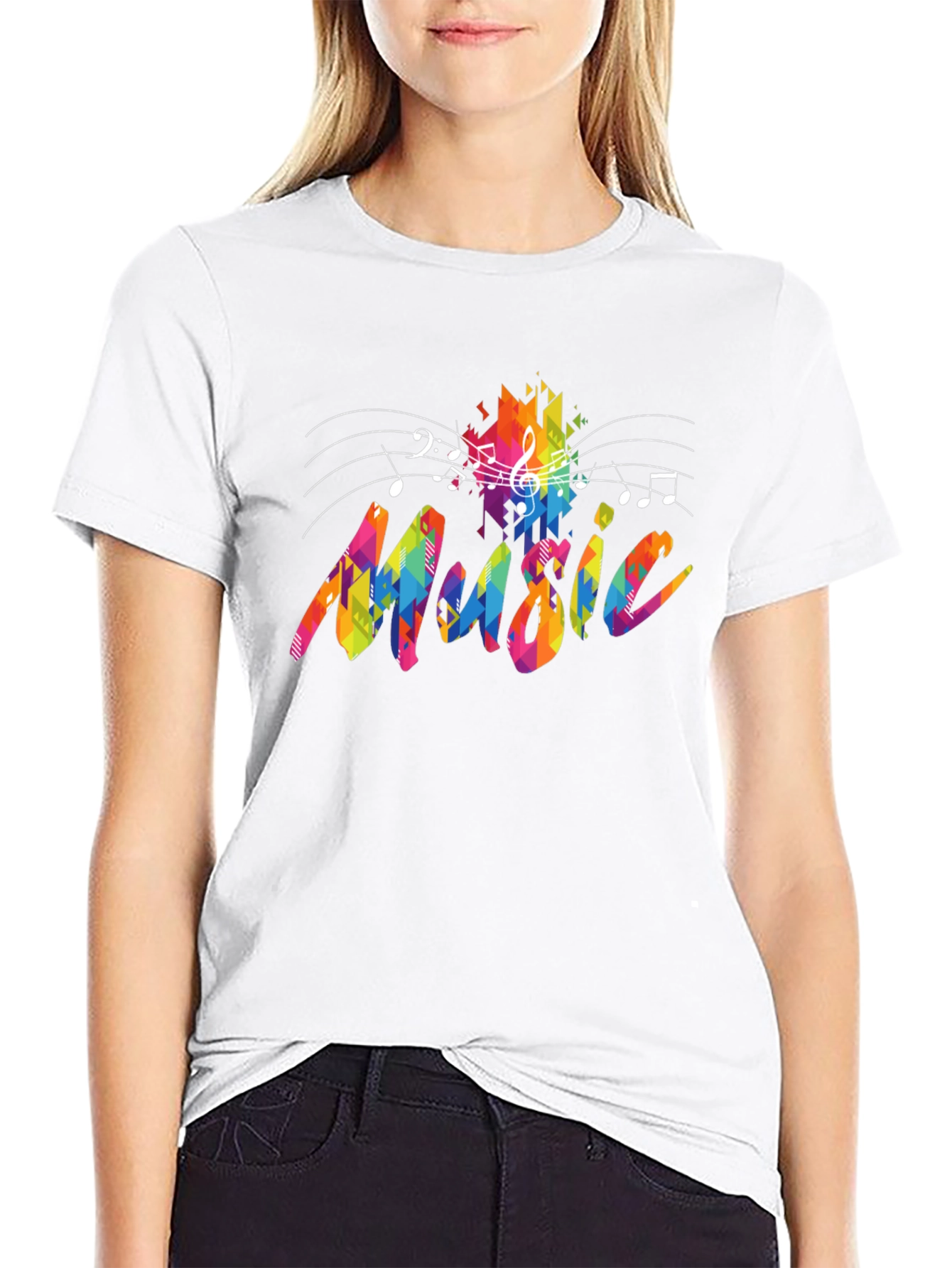 Black Colorful Music Notes Graphic Black T-Shirt view 9