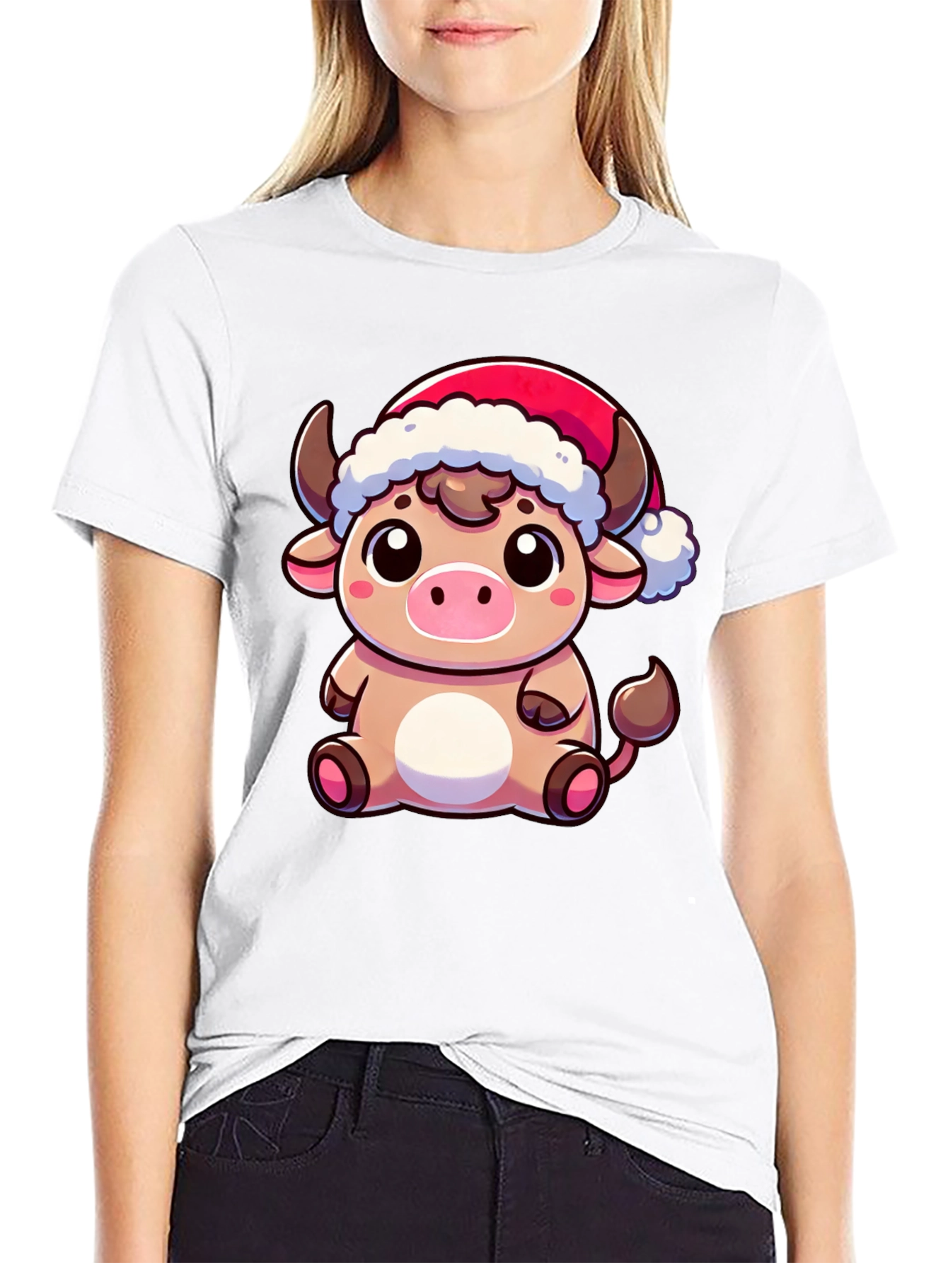 Black Festive Cow T-Shirt - Holiday Cartoon Bull Tee view 9
