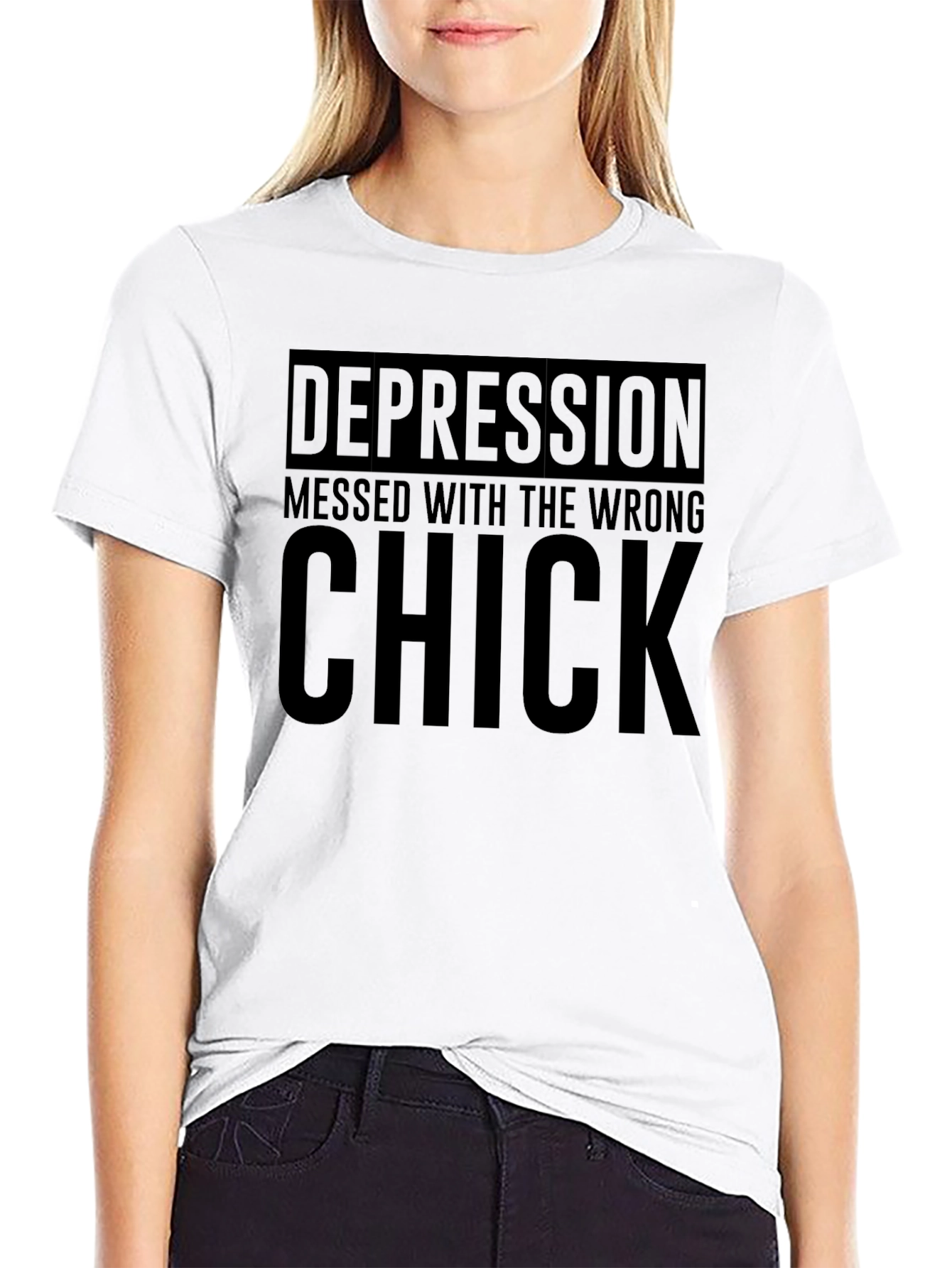 Black Depression Messed With The Wrong Chick Black T-Shirt view 9