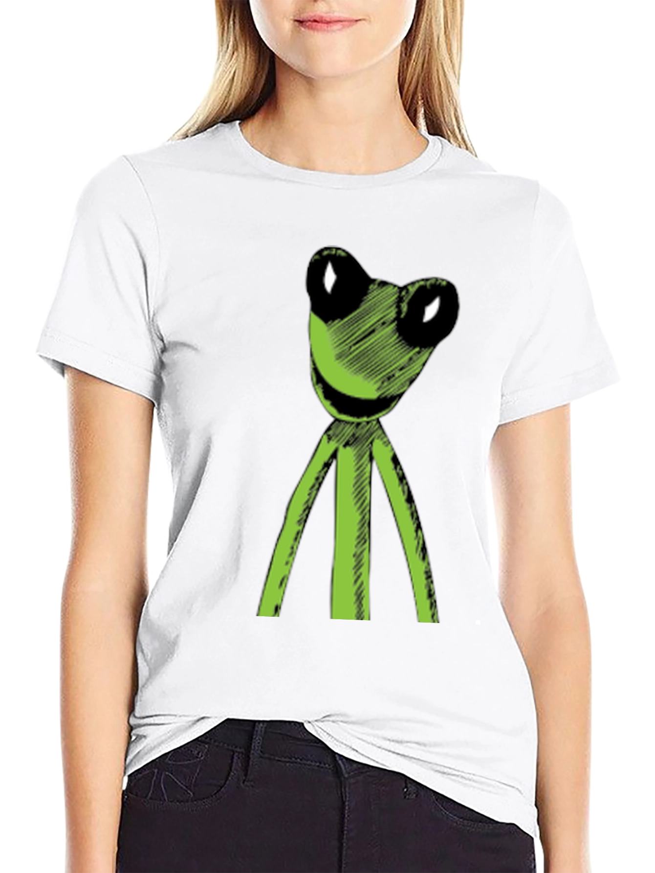 Black Kermit Style Frog Graphic Tee - Soft Black Cotton T-Shirt view 9