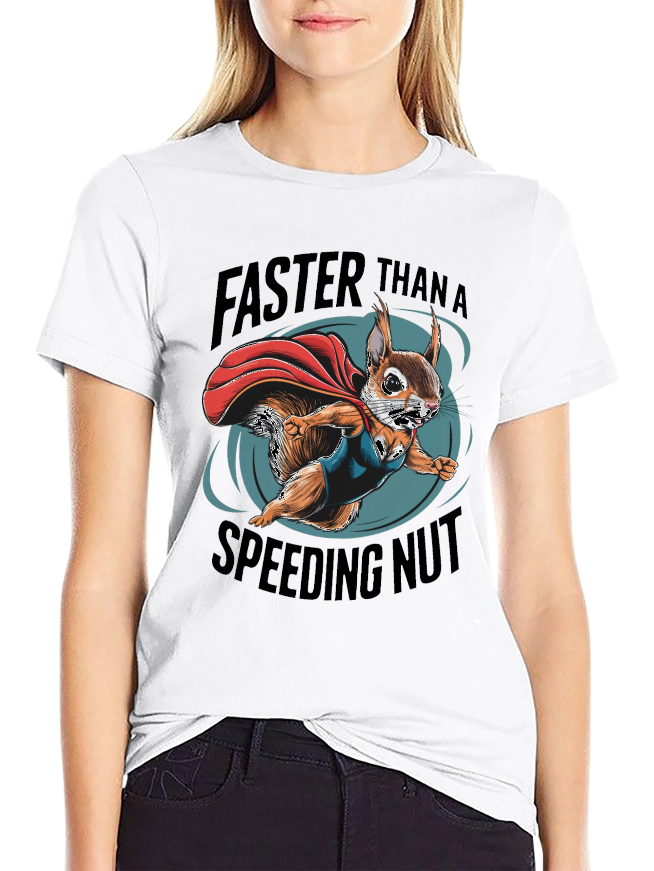 Black Faster Than a Speeding Nut Squirrel Tee view 9