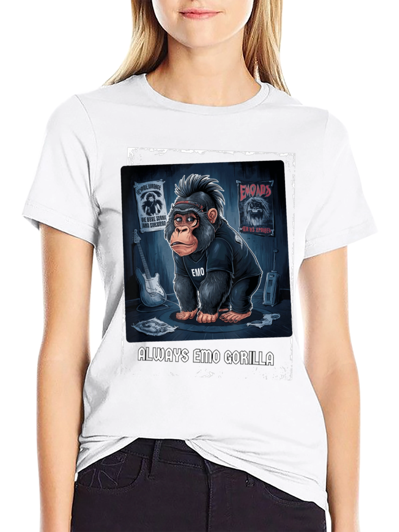 Black Emo Gorilla Graphic Tee - Rocker Style view 9