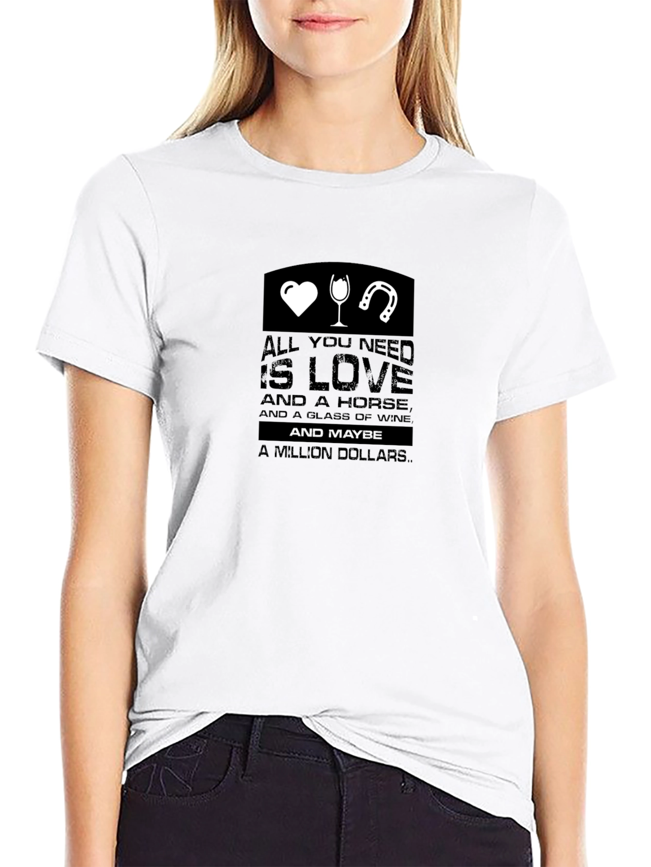 Black All You Need is Love, Horse, Wine & Million Dollars T-Shirt view 9