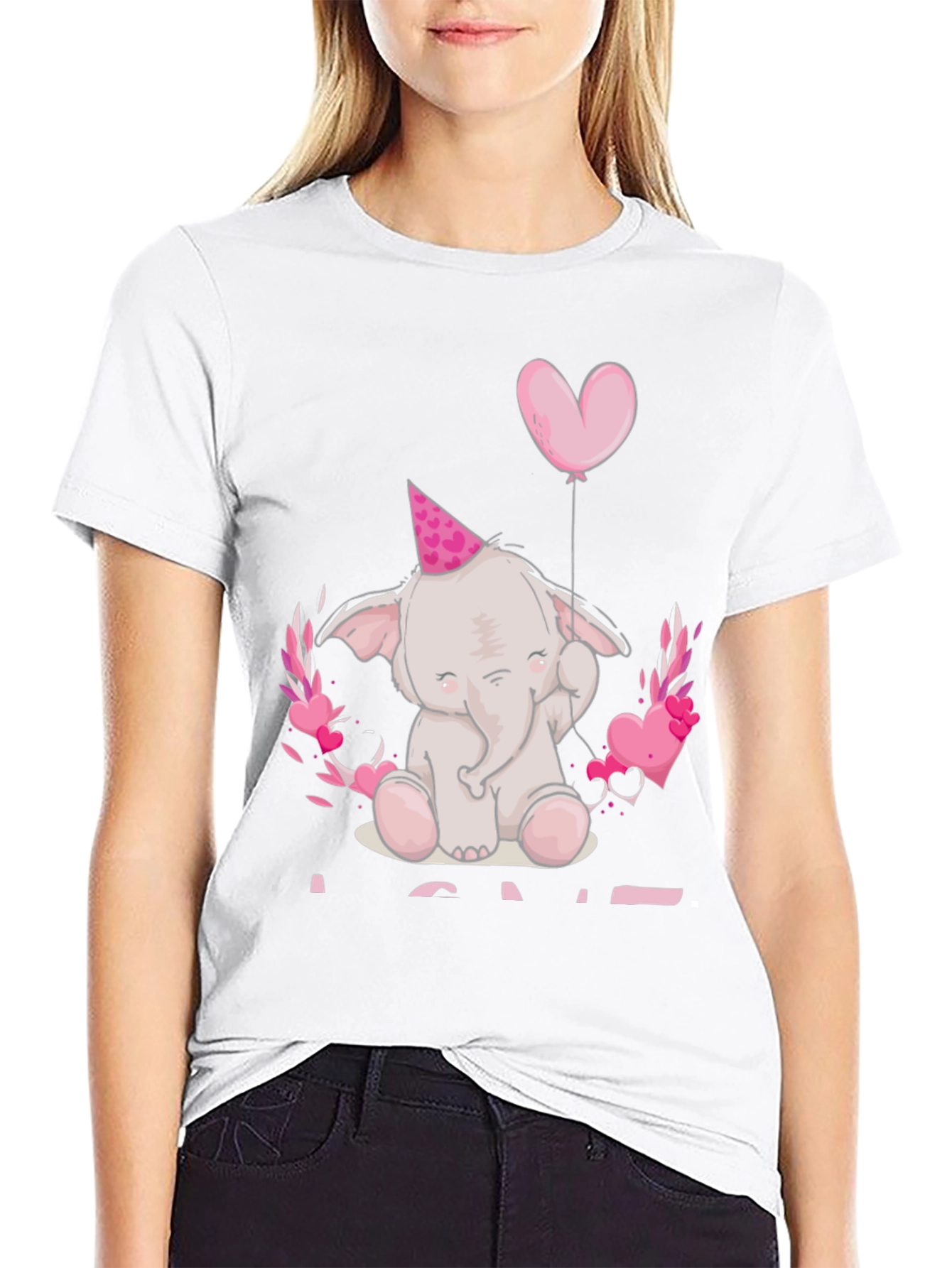 Black Cute Elephant Heart Balloon Graphic Tee view 9