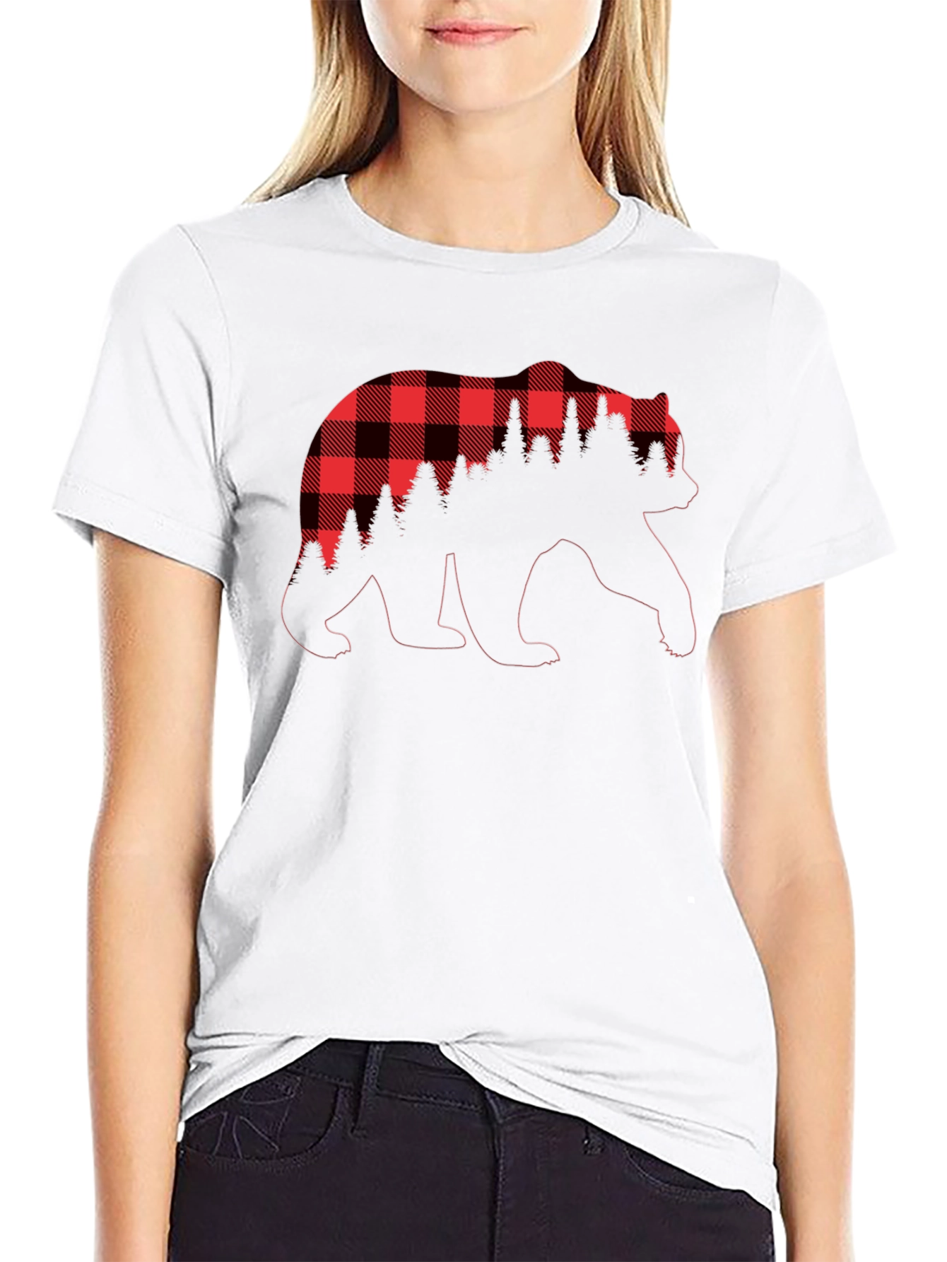 Black Buffalo Plaid Bear Graphic T-Shirt view 9