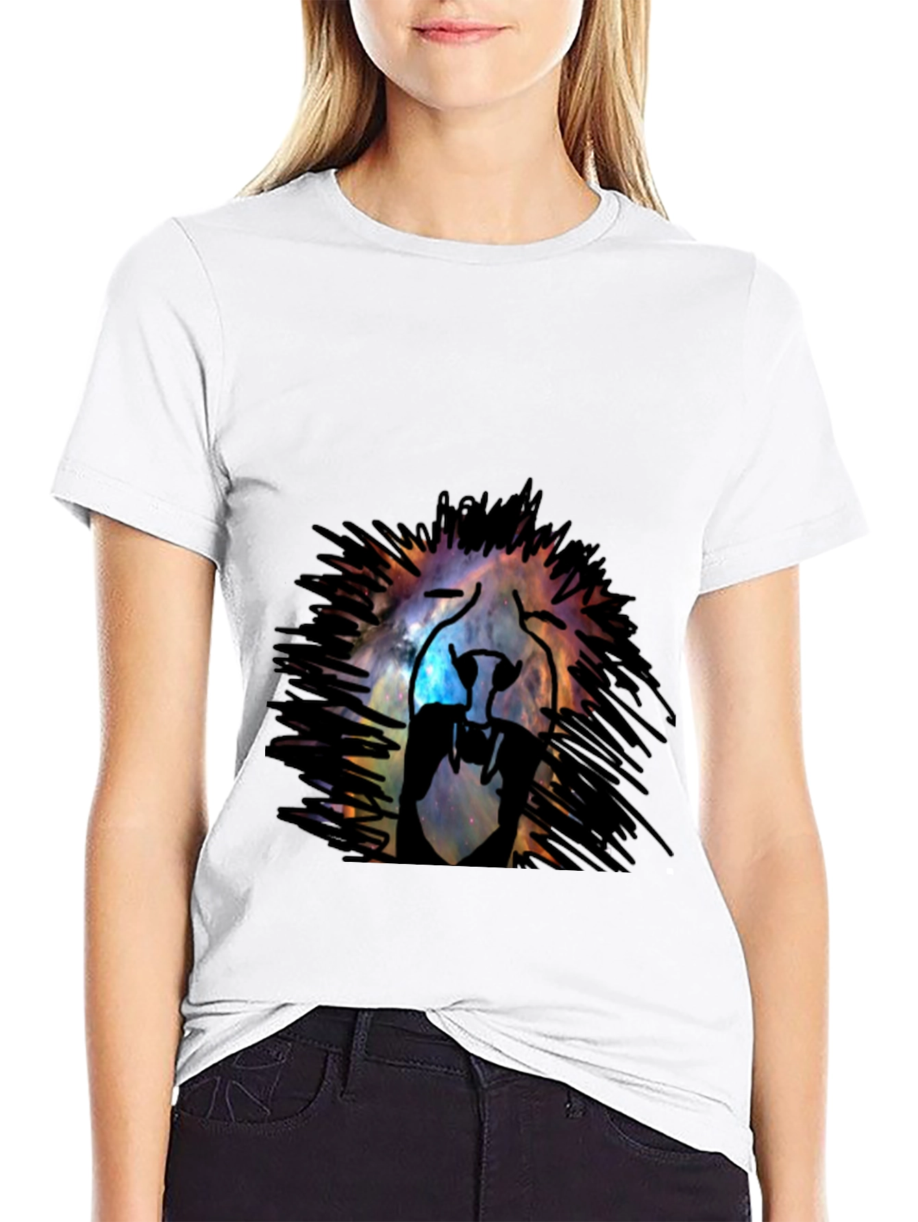 Black Galaxy Lion Graphic Tee - Black Cotton T-Shirt view 9