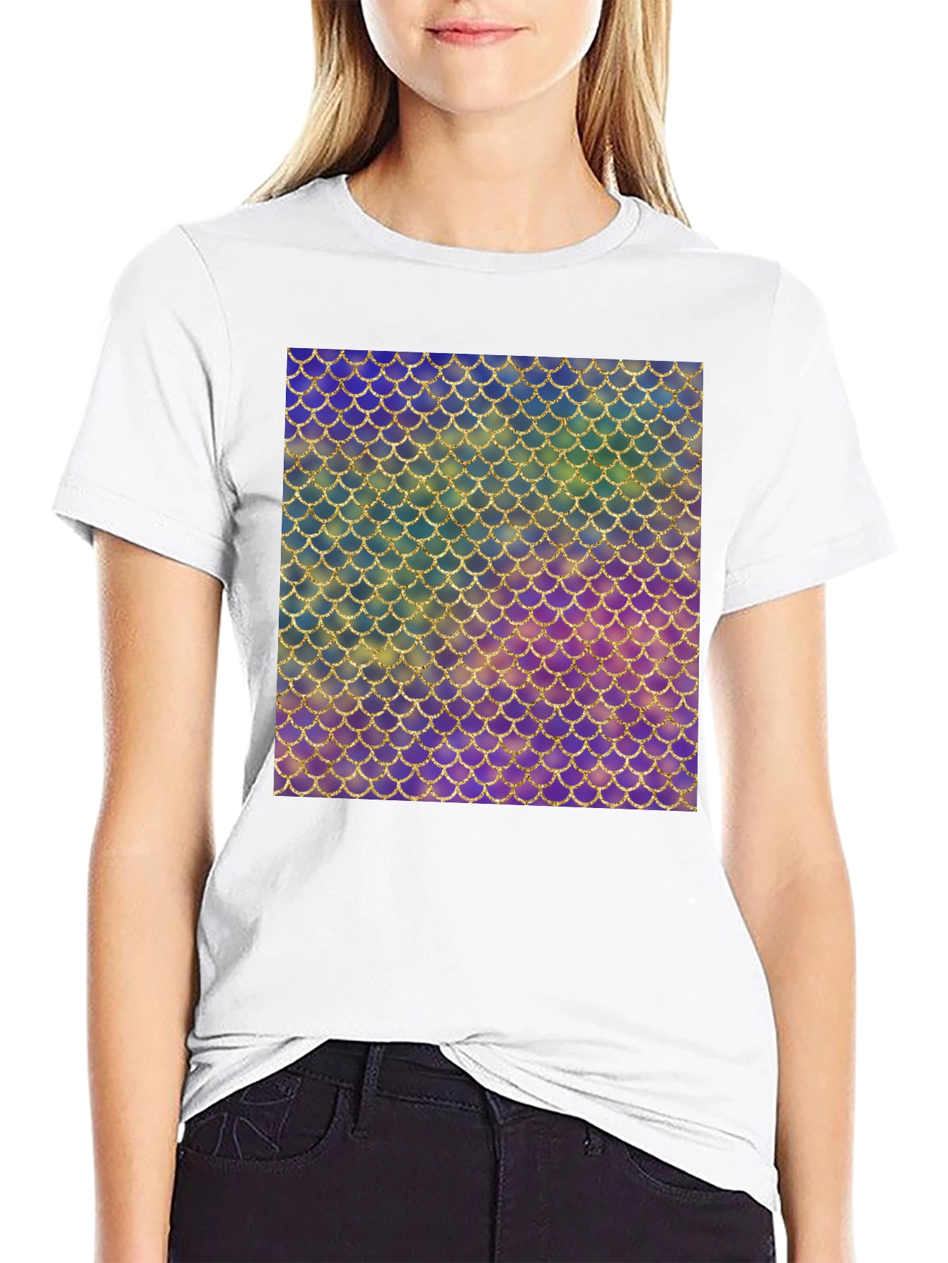Black Iridescent Scale Pattern Black T-Shirt view 9
