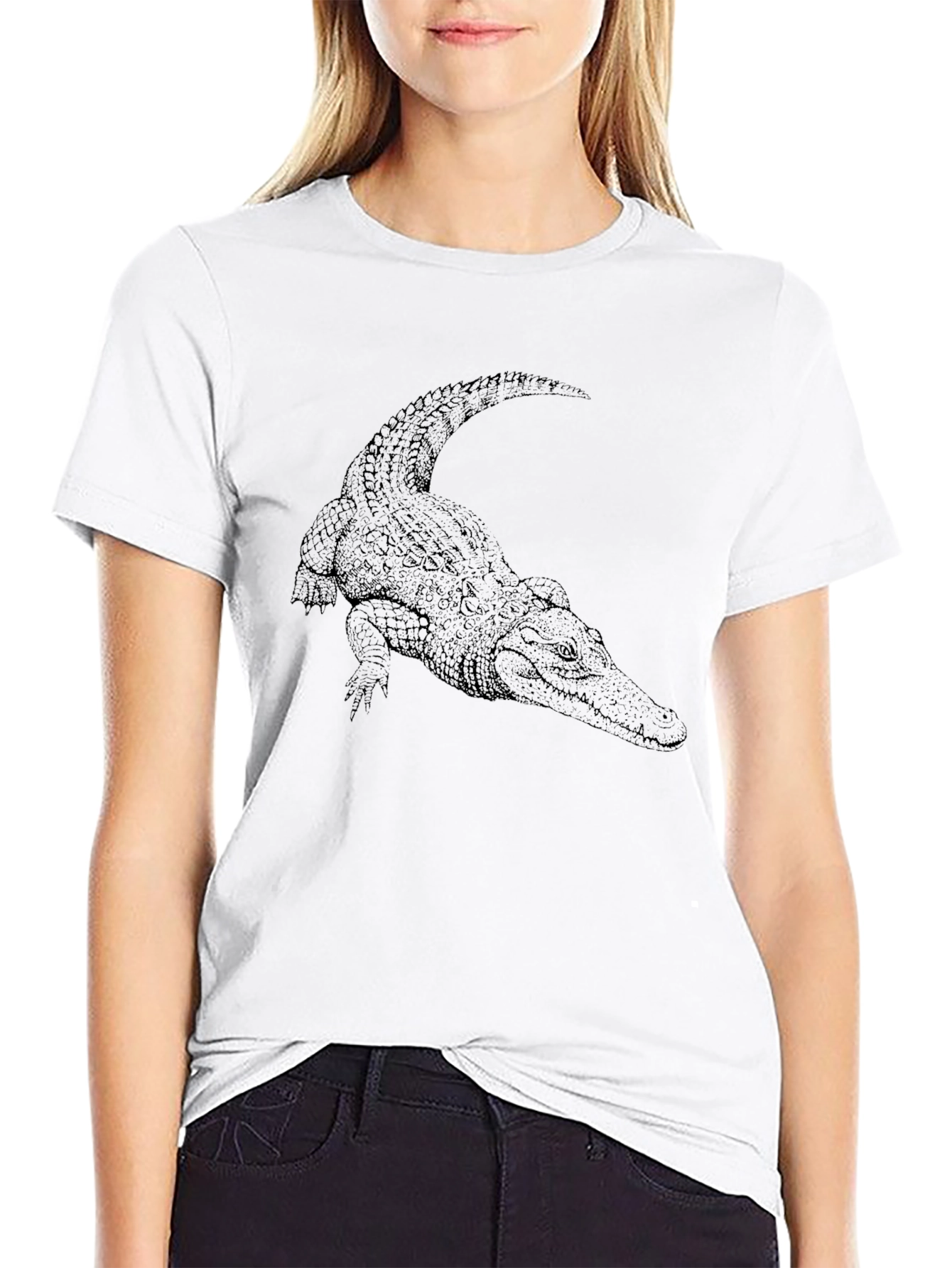 Black Cool Crocodile Graphic Tee - Black Cotton T-Shirt view 9