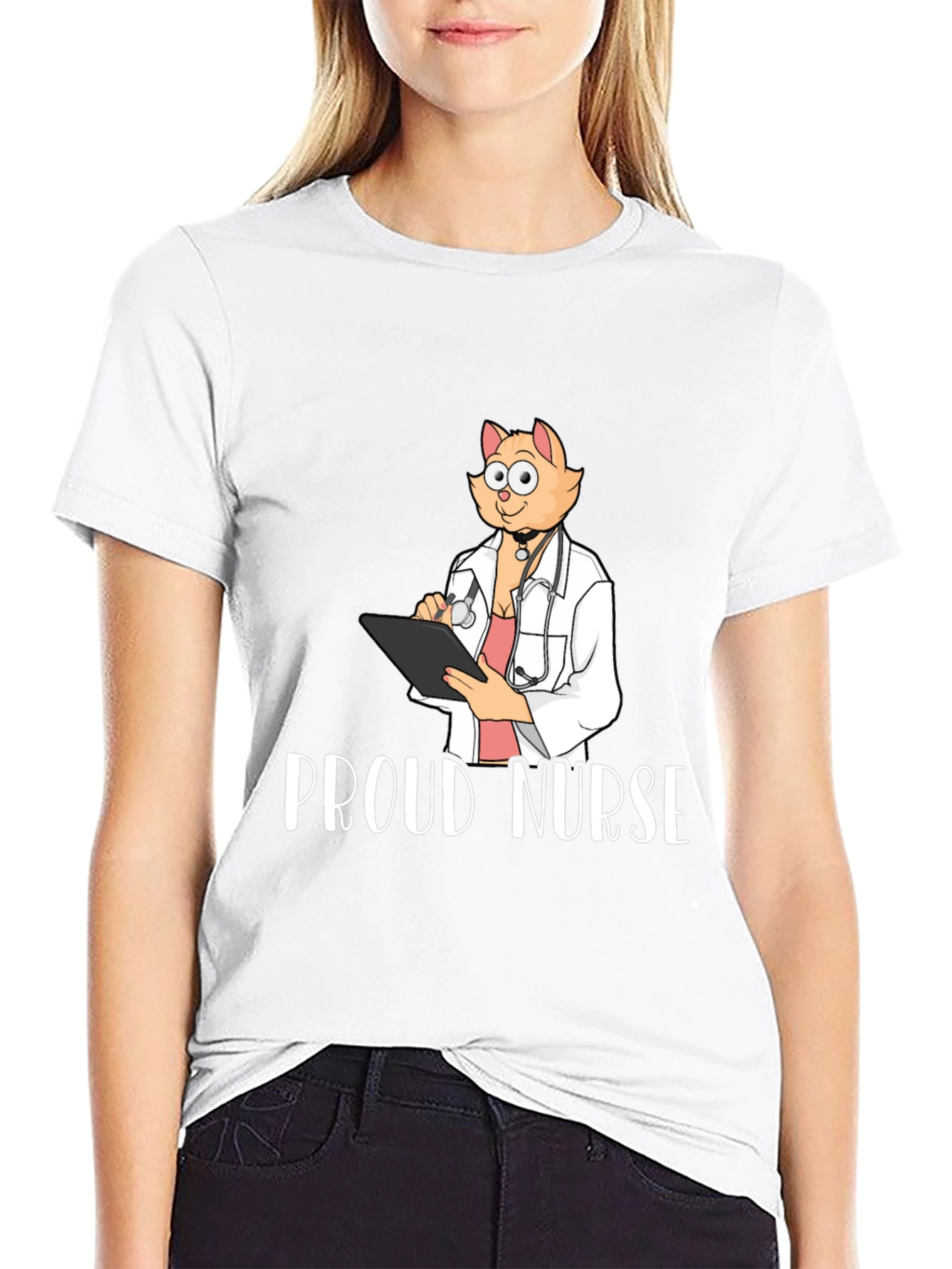 Black Proud Nurse Cat T-Shirt - Novelty Tee view 9