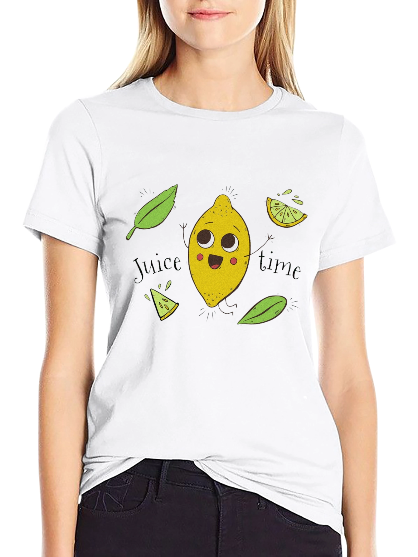 Black Cute Lemon Cartoon Black T-Shirt - Juice Time! view 9