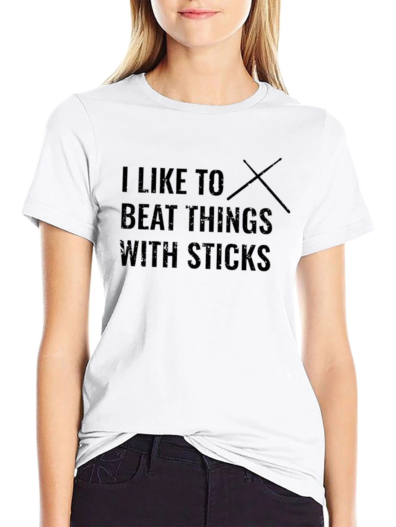 Black I Like To Beat Things With Sticks Black T-Shirt view 9