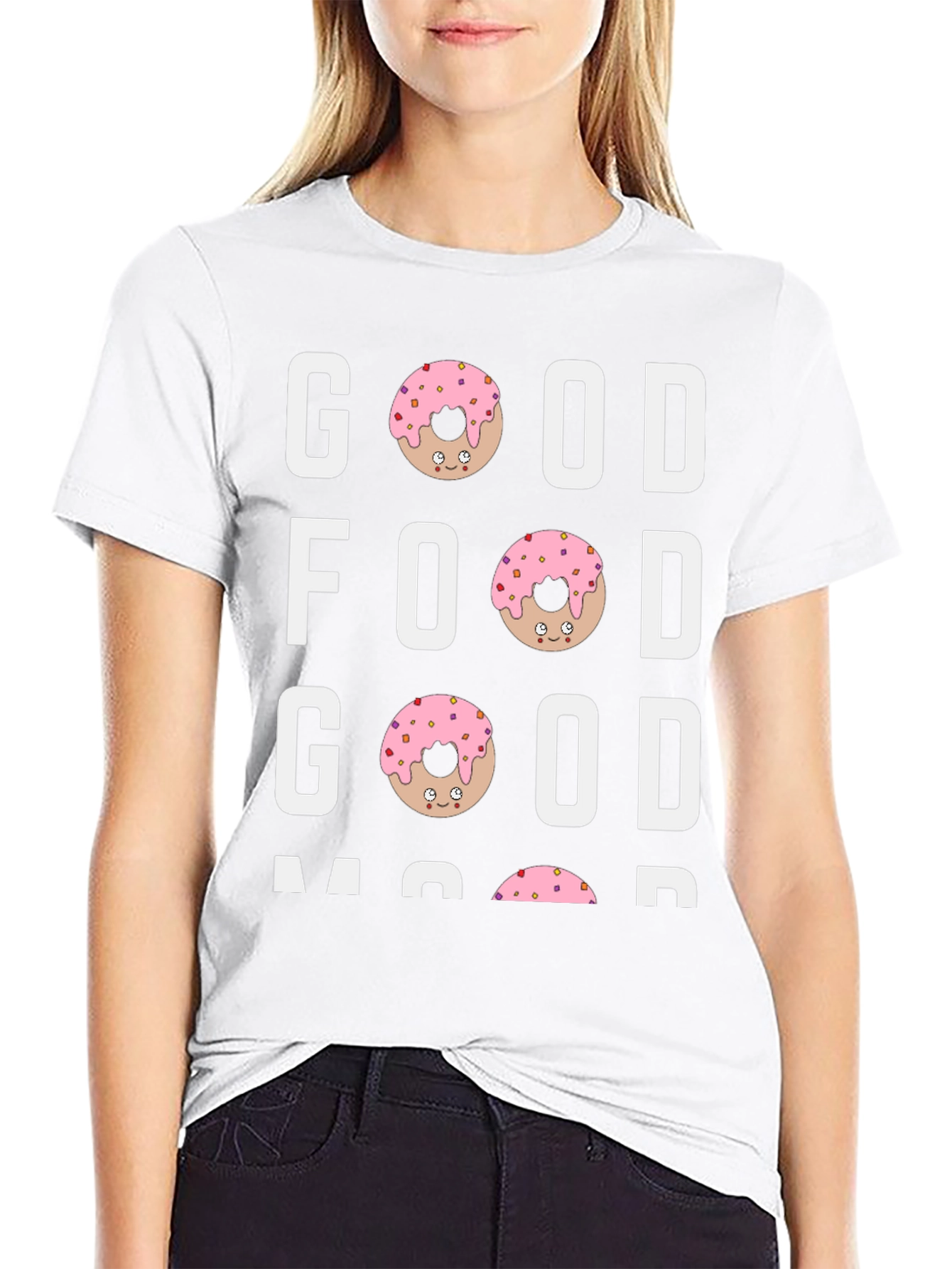 Black Good Food Good Mood T-Shirt - Donut Design view 9