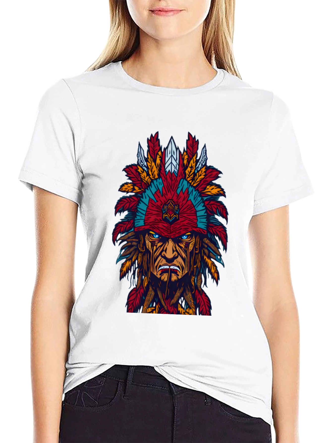 Black Native American Headdress Graphic Tee - Bold Design view 9
