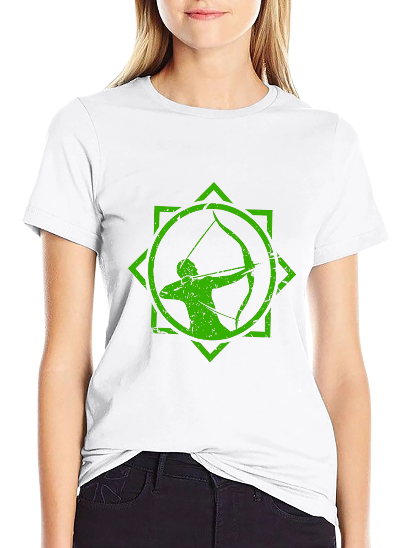 Black Archery Graphic Tee - Black T-Shirt with Green Archer Design view 9