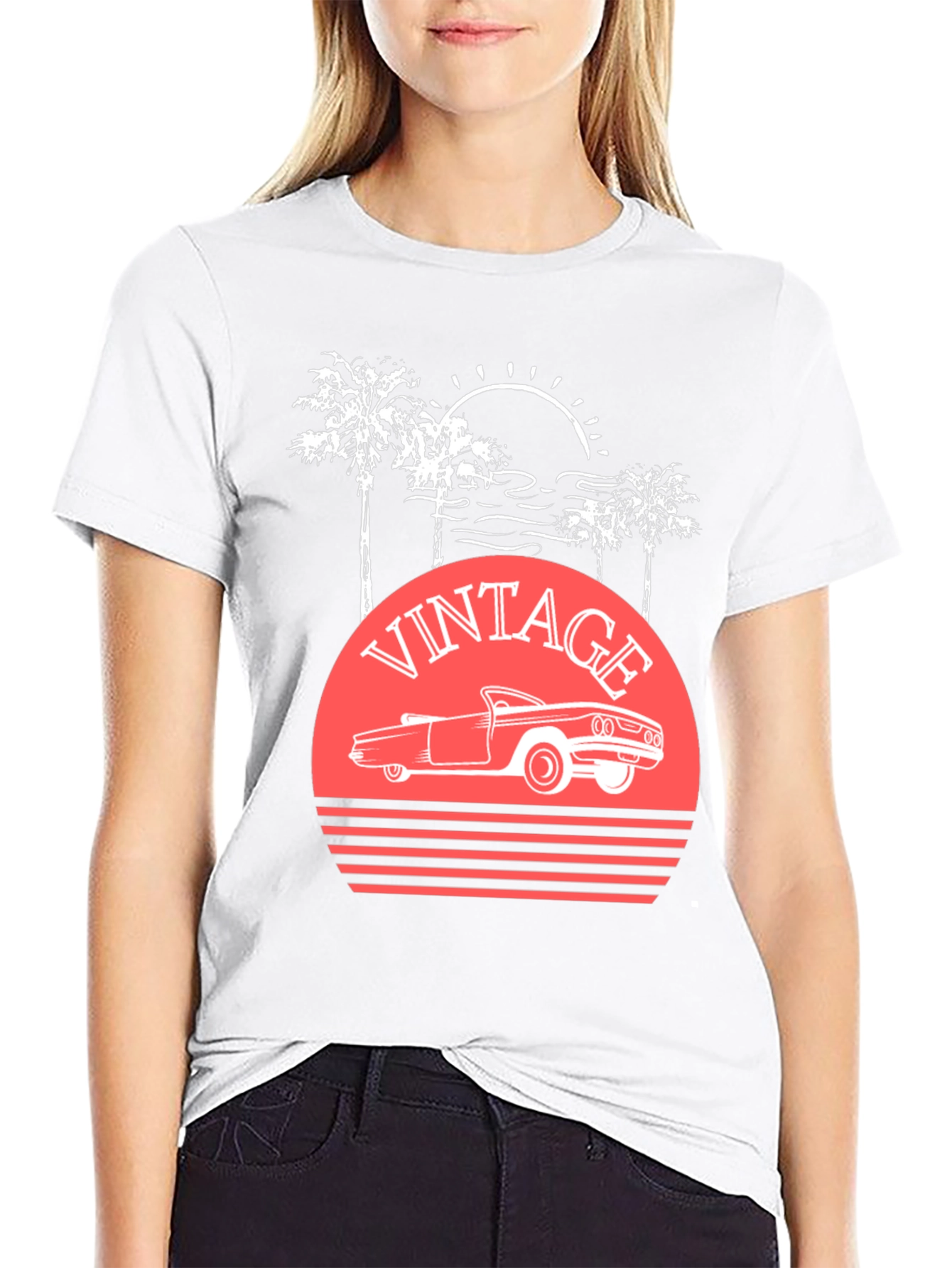 Black Vintage Car Sunset T-Shirt view 9
