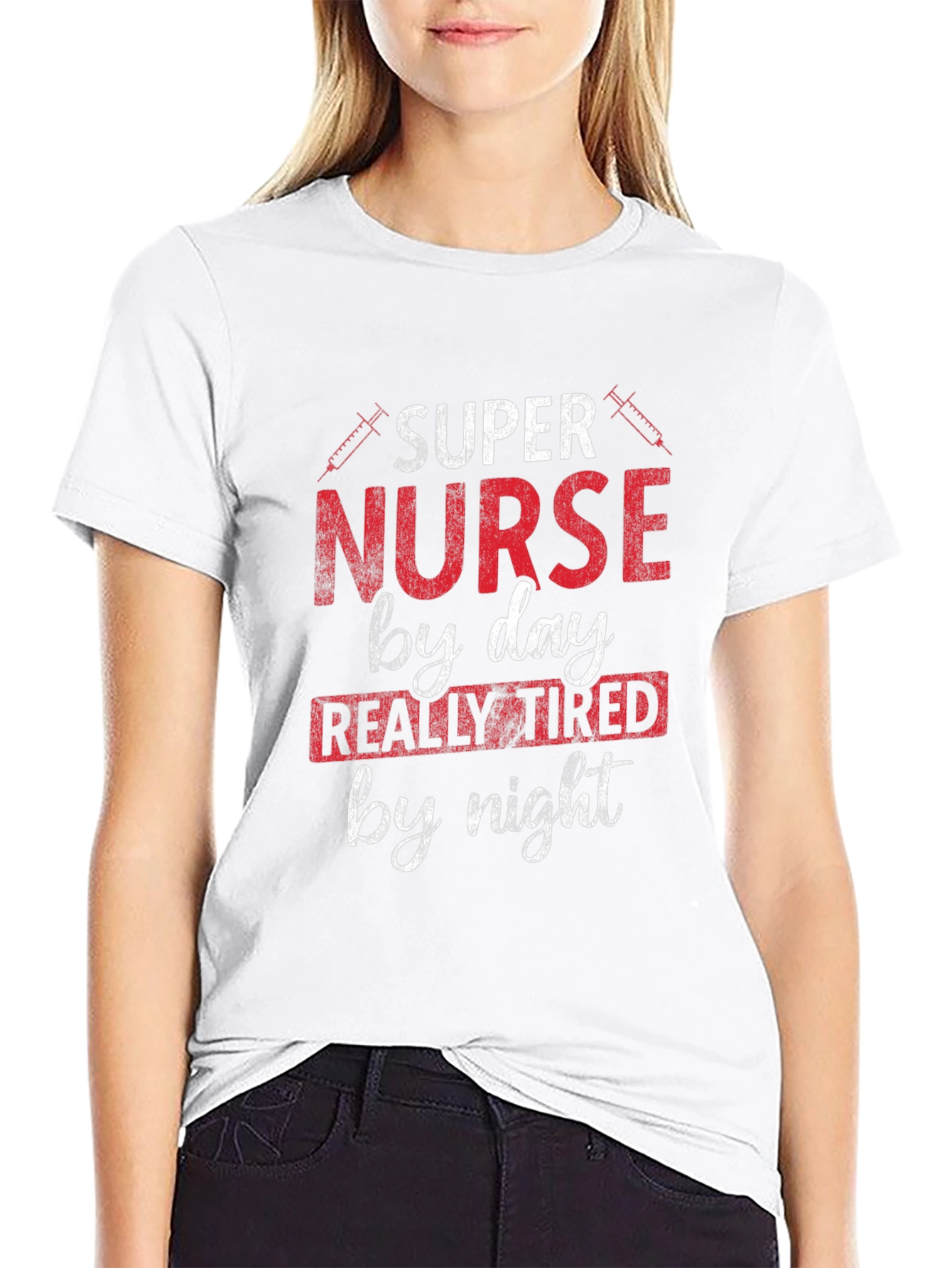 Black Super Nurse T-Shirt - Day and Night view 9