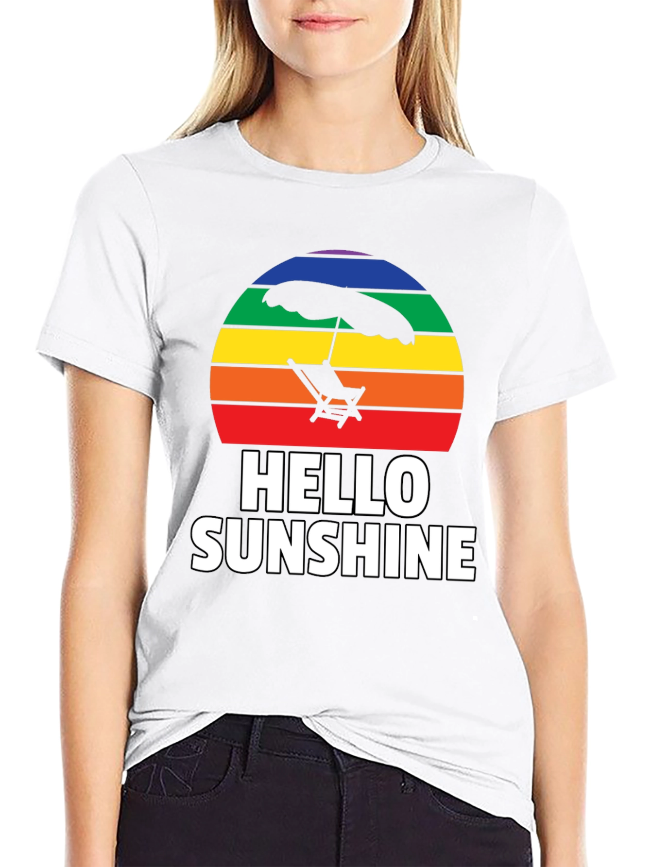 Black Hello Sunshine Rainbow Graphic Tee view 9
