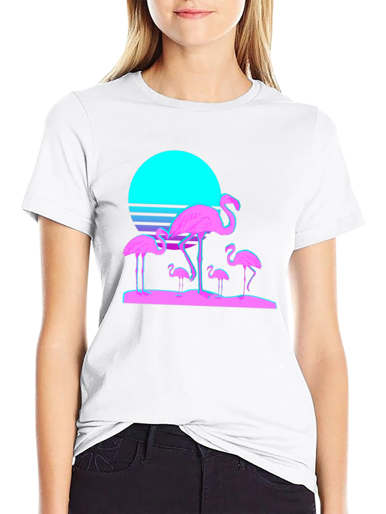Black Retro Flamingo T-Shirt - Black Cotton Blend view 9