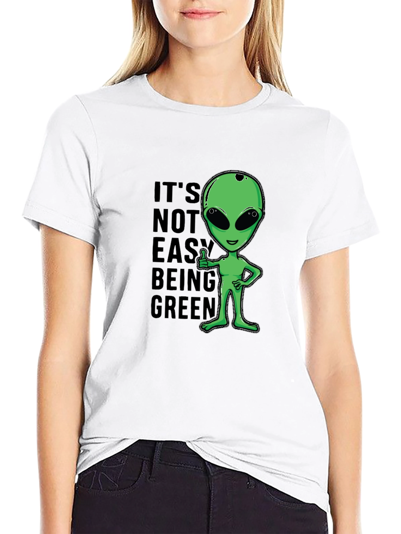 Black It's Not Easy Being Green Alien Graphic T-Shirt view 9
