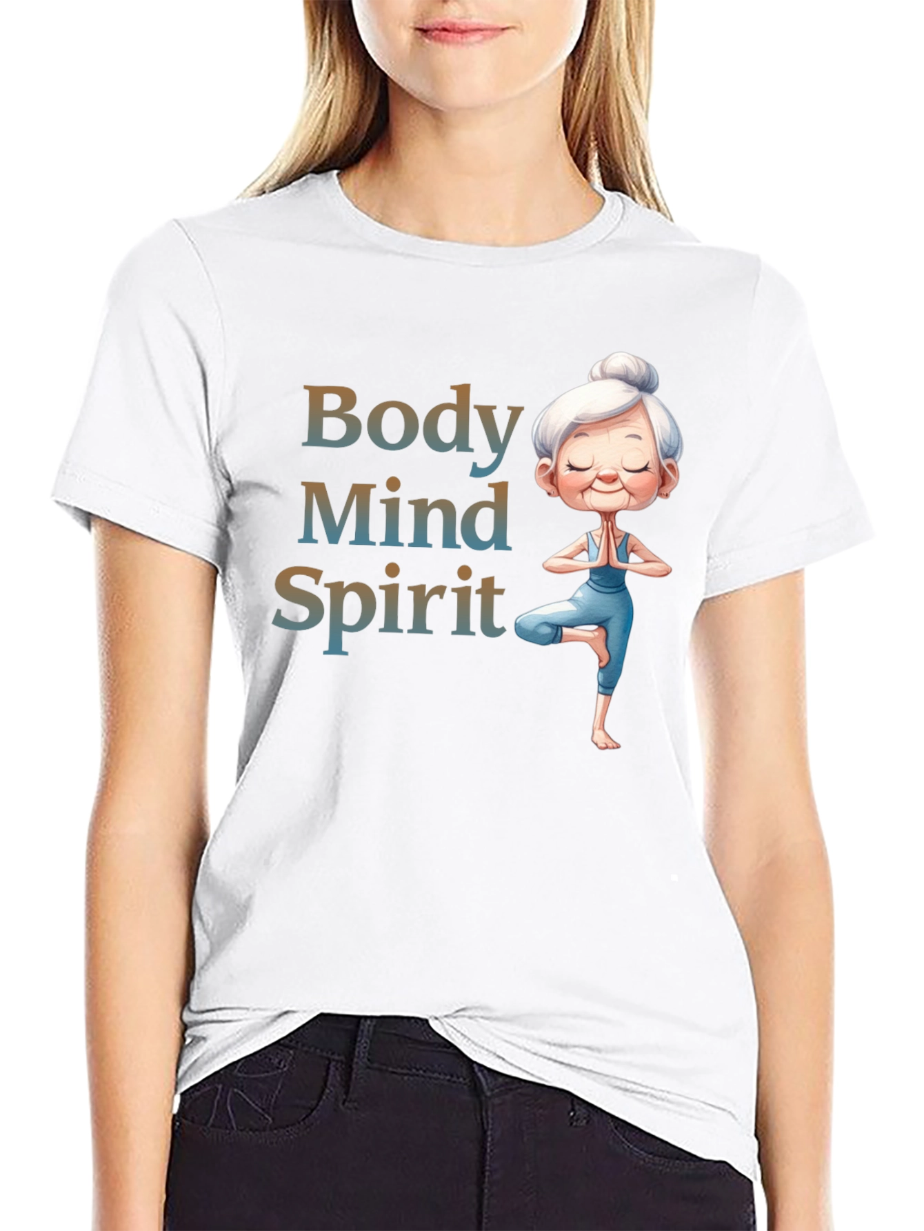 Black Body Mind Spirit Yoga T-Shirt - Zen Granny Tee view 9