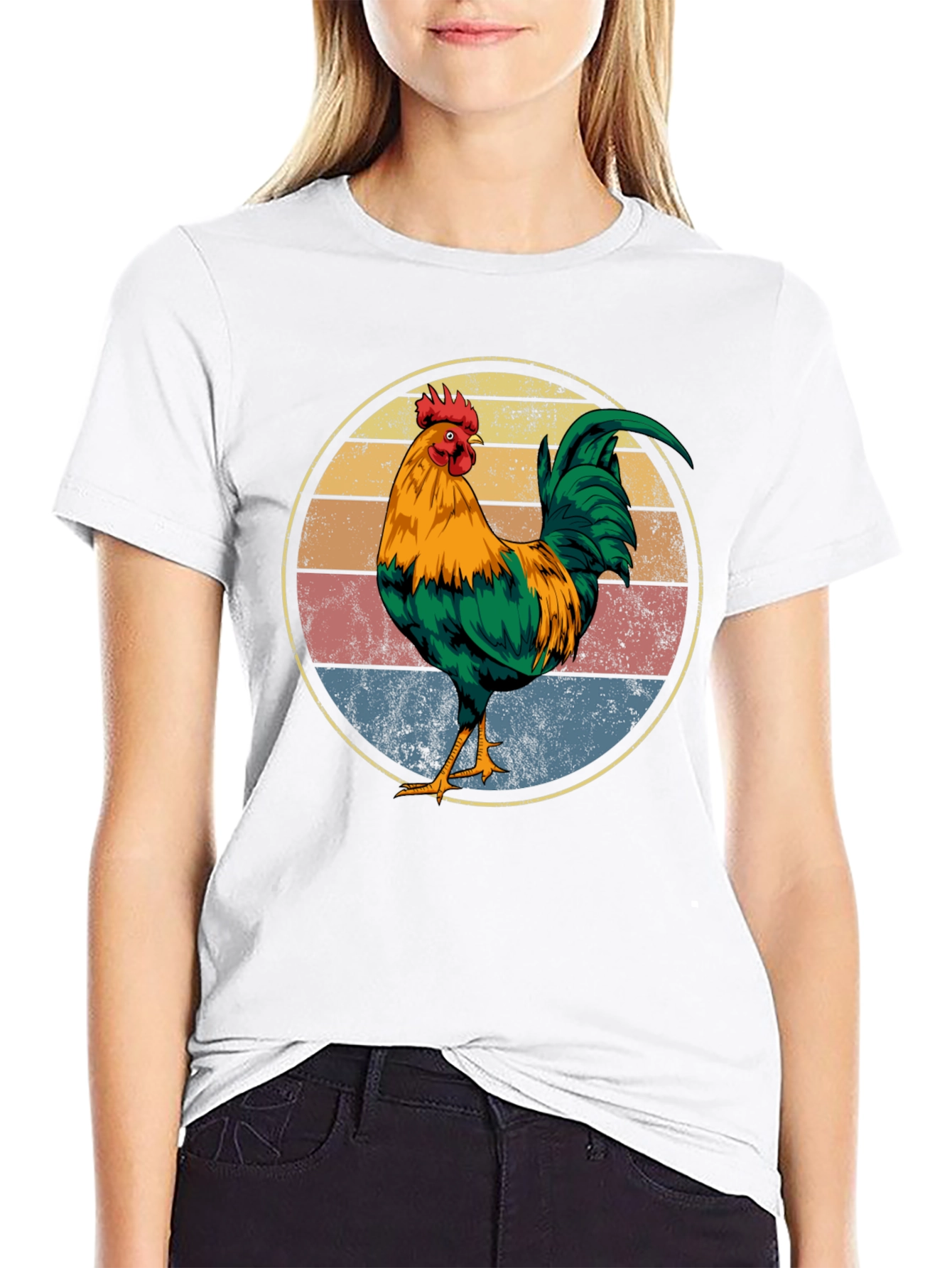 Black Retro Rooster Graphic Tee - Vintage Chicken Shirt view 9